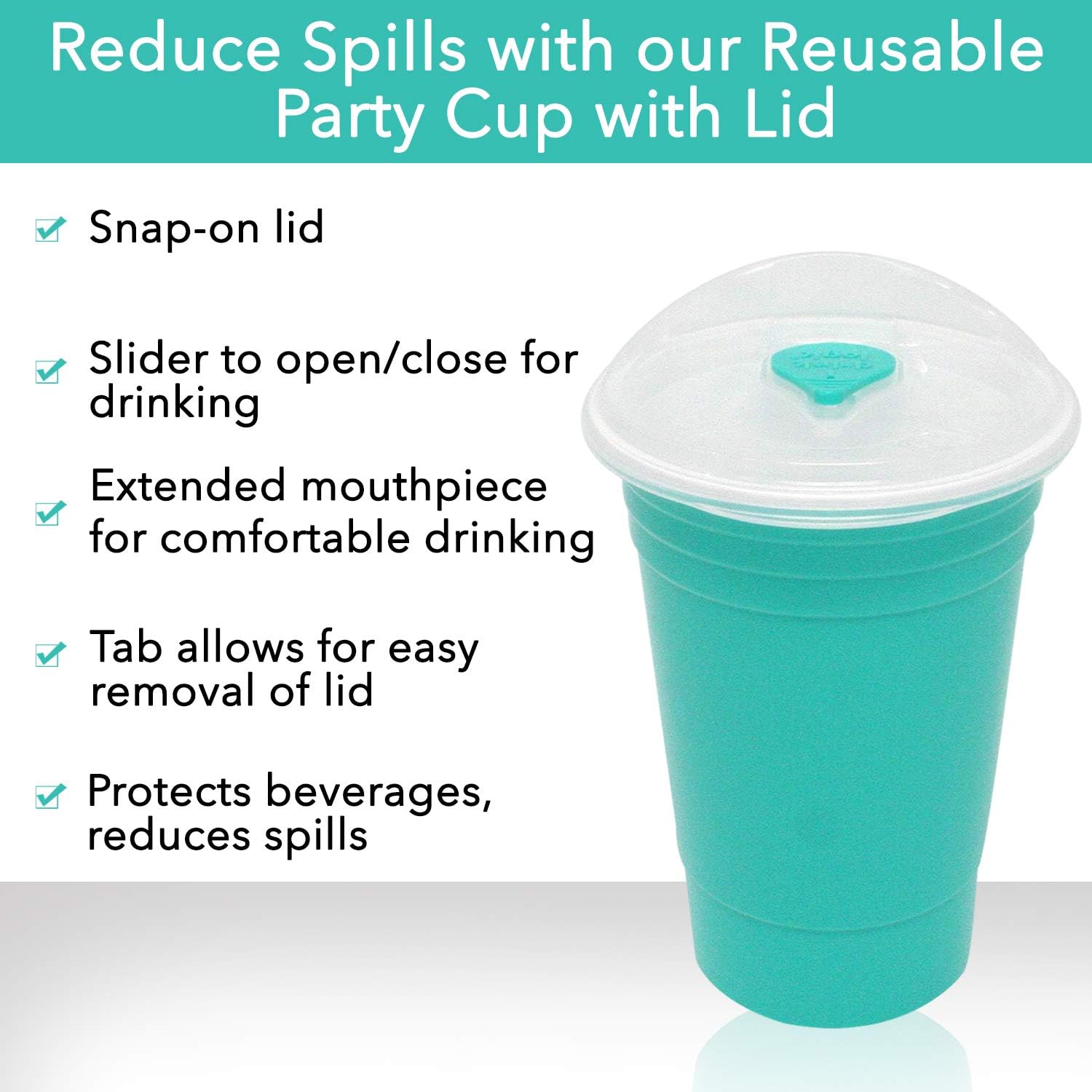 Rolling Sands Reusable BPA-Free 16 Ounce Red Party Cups with Lids - 2 Pack, Made in USA - Image 5