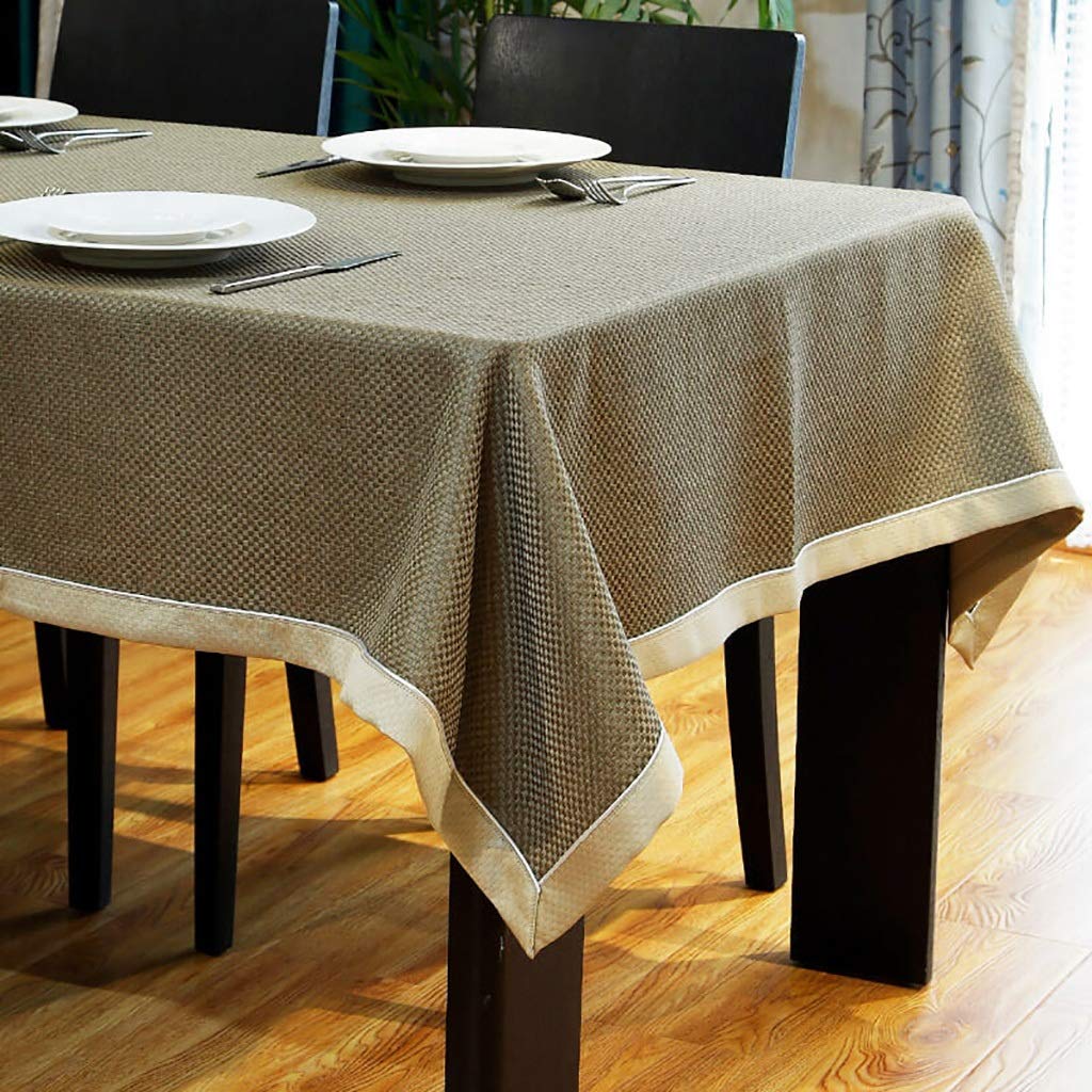 Nappe en lin et coton supérieure khaki 140x220cm finition dentelle ramé haut de gamme