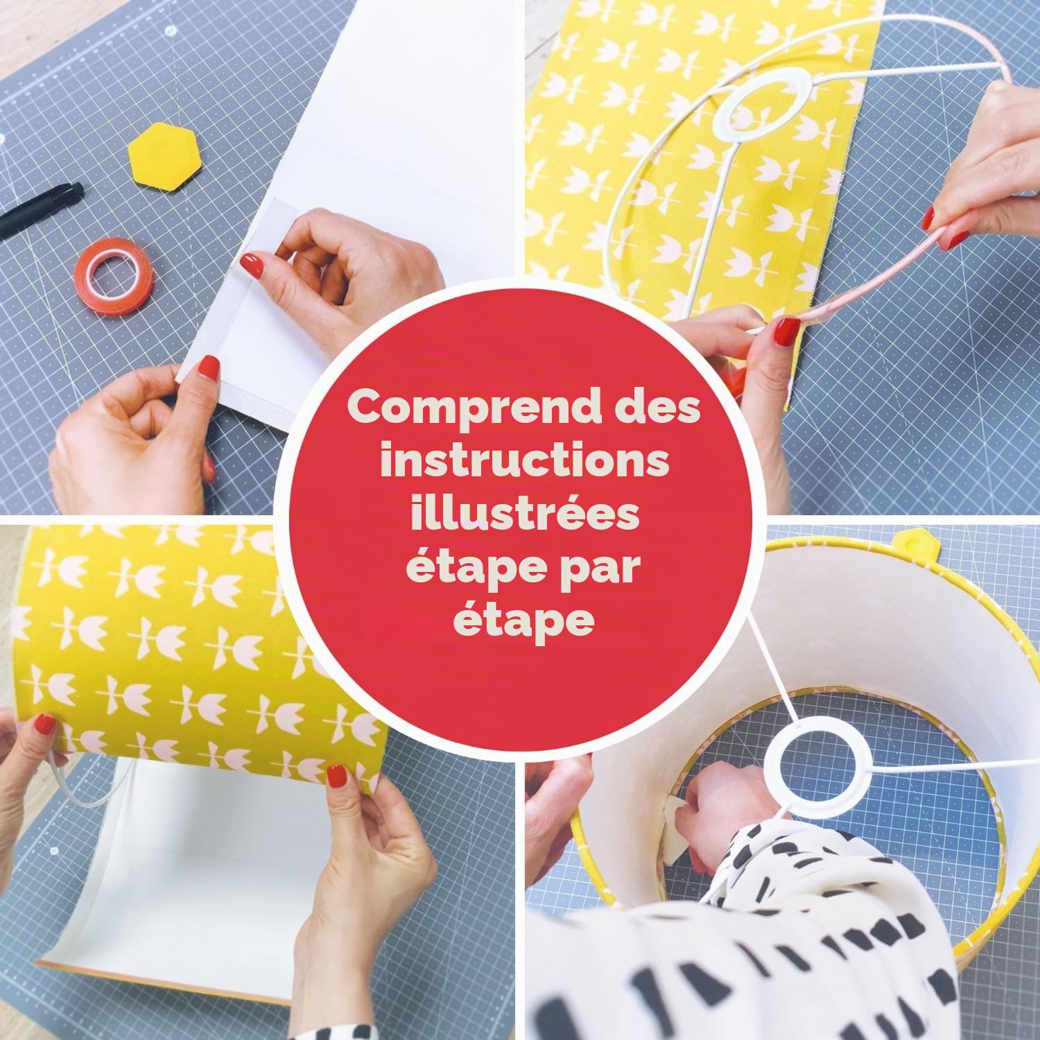 Kit de fabrication d'abats-jour tambour en pack de 2 - Utilisation avec suspensions, lampes de table et de sol, forme circulaire. Needcraft UK - À faire soi-même avec le tissu, textile ou papier peint