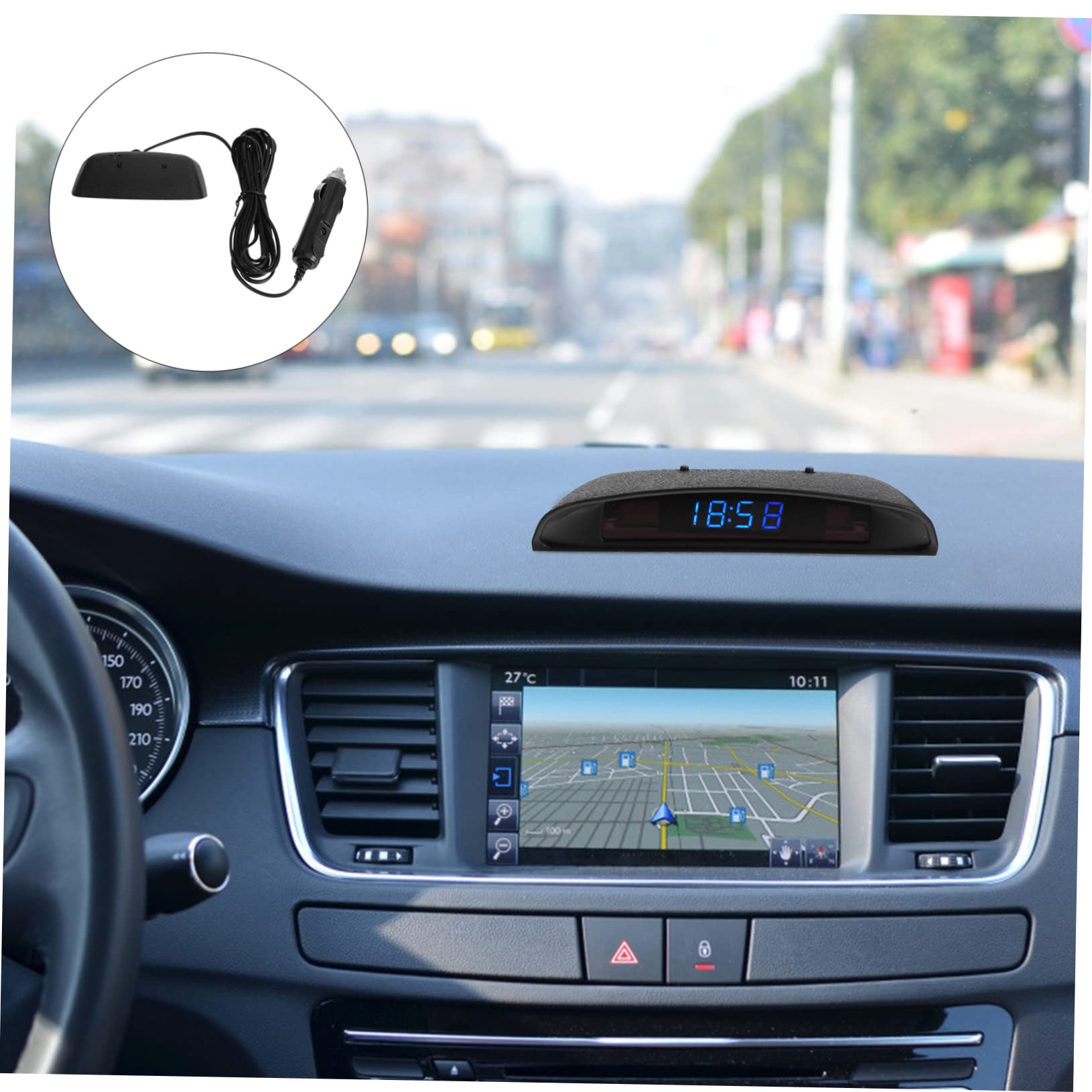 PartyKindom 2piezas Reloj Electrónico De Coche Termómetro y Voltímetro Pantalla Led Brillante Función De Corrección De Temperatura Accesorio Práctico Para Salpicadero Automotriz