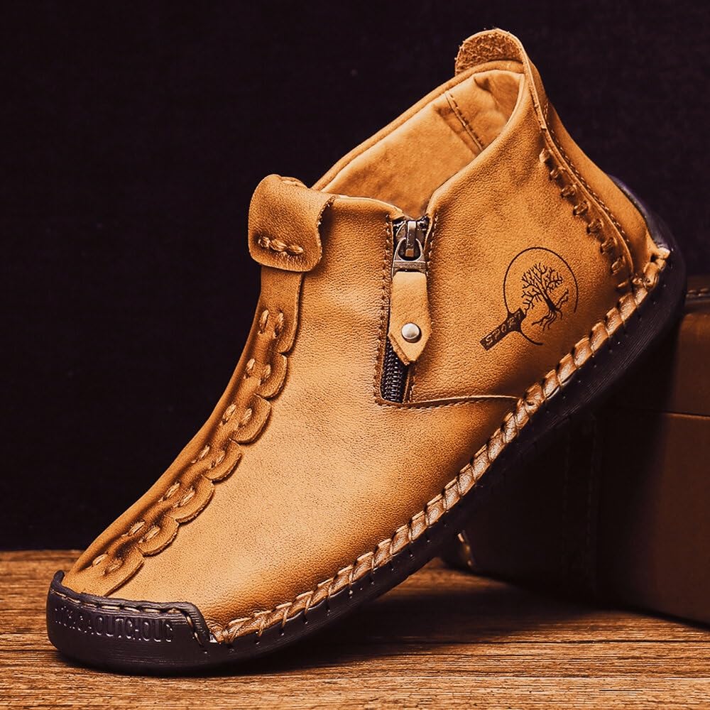 Generico Męskie buty rzemieślnicze z zamkiem błyskawicznym, wygodne i solidne buty robocze na świeżym powietrzu, eleganckie mokasyny na wędrówki i codzienne użytkowanie, wodoodporne skórzane buty