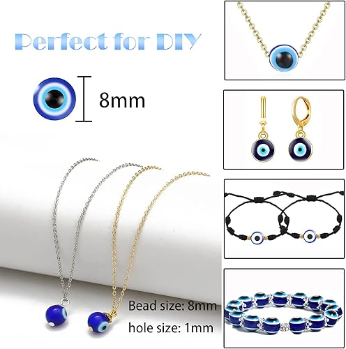 Miniatura 2 de 50 cuentas esféricas de vidrio contra el mal de ojo, cuentas sueltas de ojo de diablo de 0.315 pulgadas para hacer joyas de bricolaje (azul oscuro)