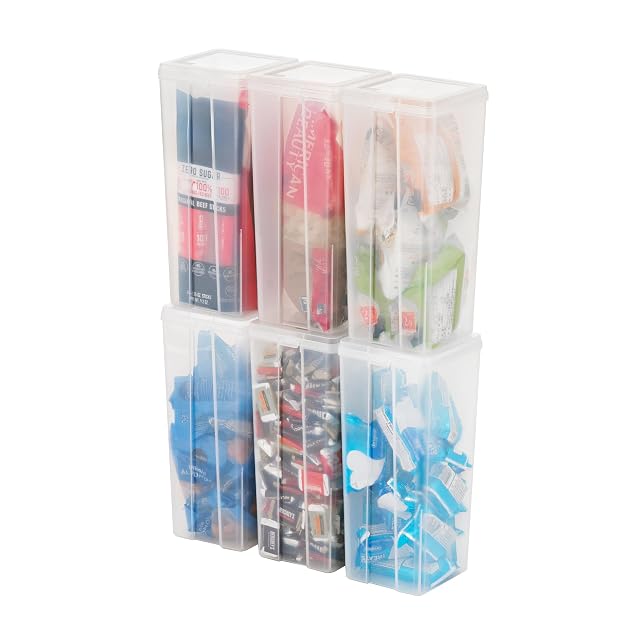 IRIS USA Vertical Plastic Flip Top Storage Containers Bins with Lids for Pantry Home Office Organization Large Stackable