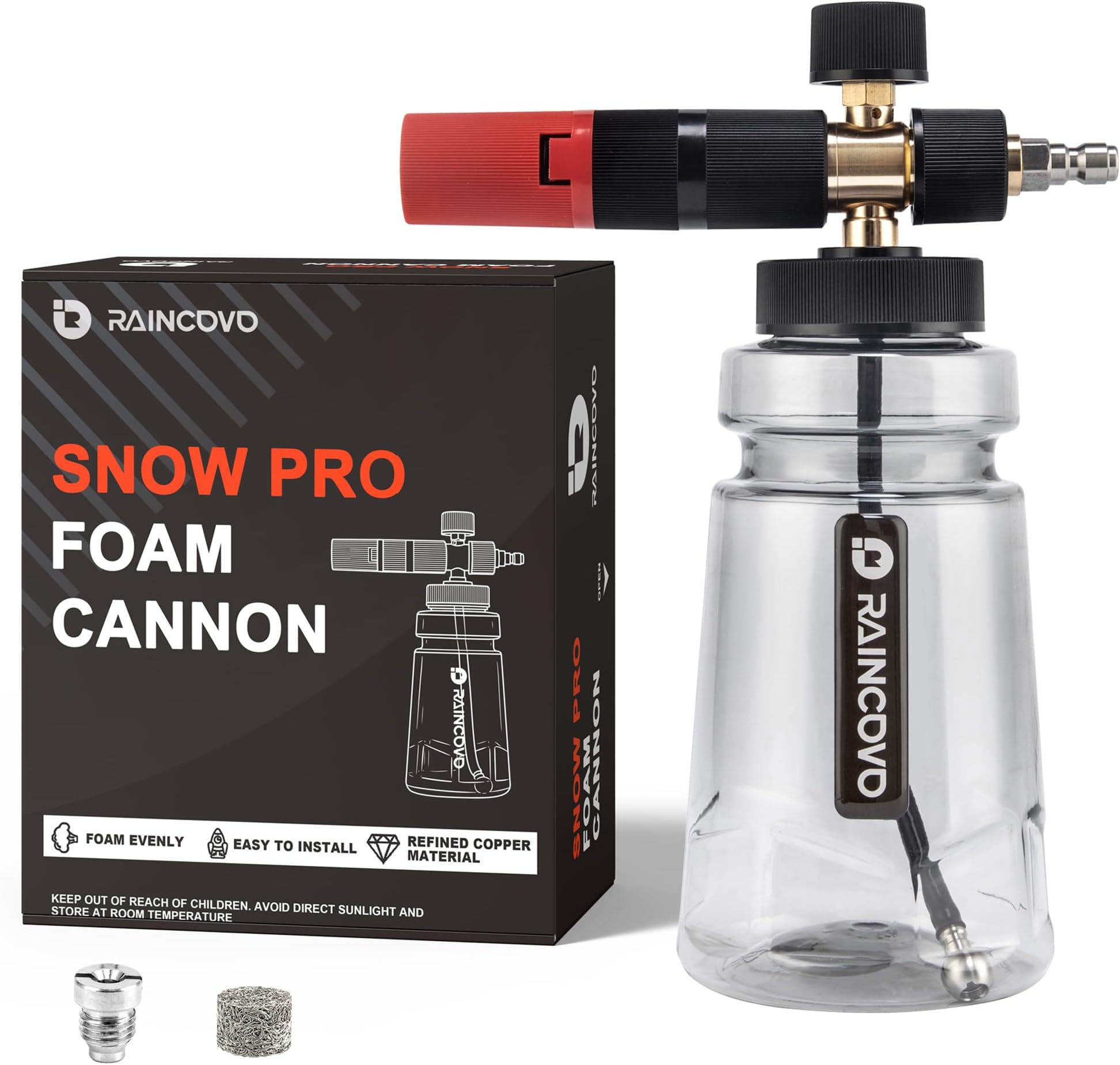 Raincovo Foam Cannon Wide Mouth for Pressure Washer, Thick Snow Foam Lance for Car Wash, Adjustable Soap Cannon with 1/4 Inch Quick Connector, Additional 1.1mm Orifice Nozzle