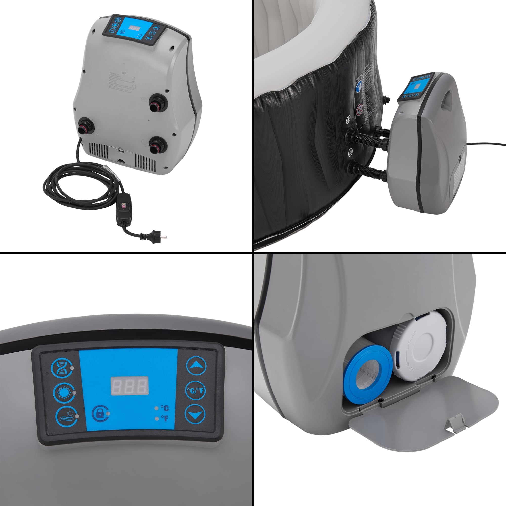 pro.tec Nadmuchiwany basen z hydromasażem Carbone dla 3 osób zewnętrzna wanna spa z masażem i 105 dyszami masującymi basen z pompą i filtrem 165 x 70 cm podgrzewany basen ogrodowy okrągły czarny