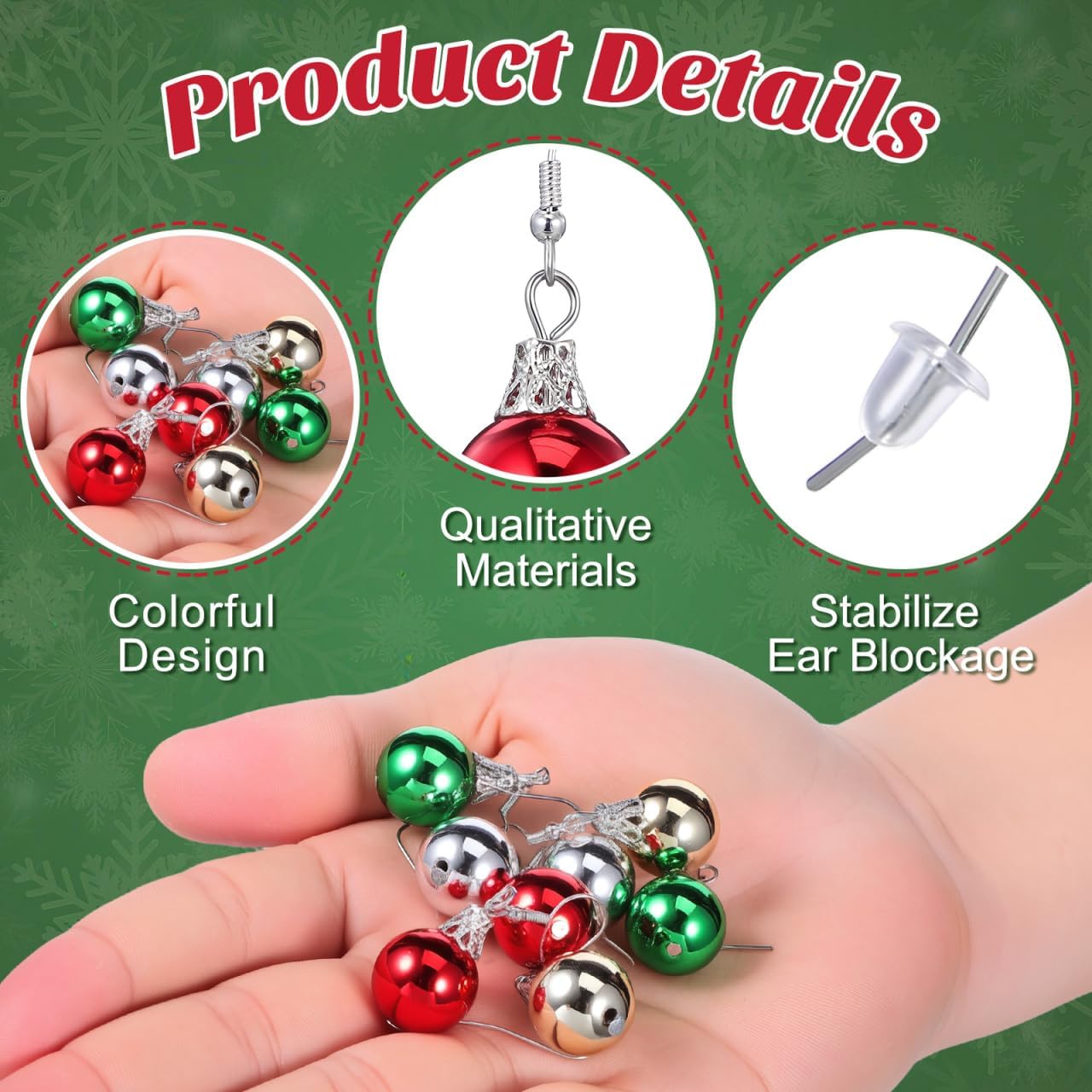 4 Pairs Christmas Ear Ring Round Ball Ear Pendant Party Ornament Dangle Earrings For Women Christmas Jewelry for Festival Party - Image 4
