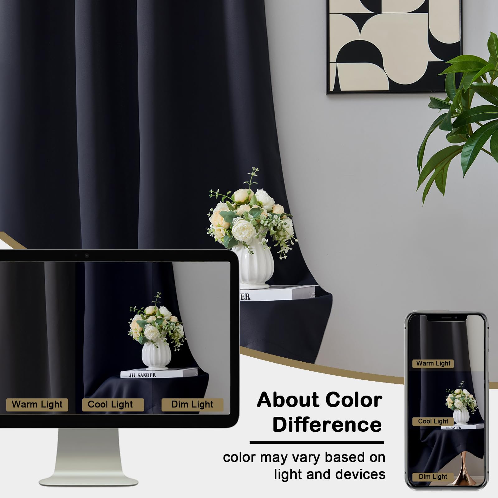 OVZME Cortinas opacas negras para dormitorio, juego de 2 paneles de tela suave para oscurecer la habitación, para sala de estar, diseño de doble bolsillo para cortinero, cortinas modernas para ventana