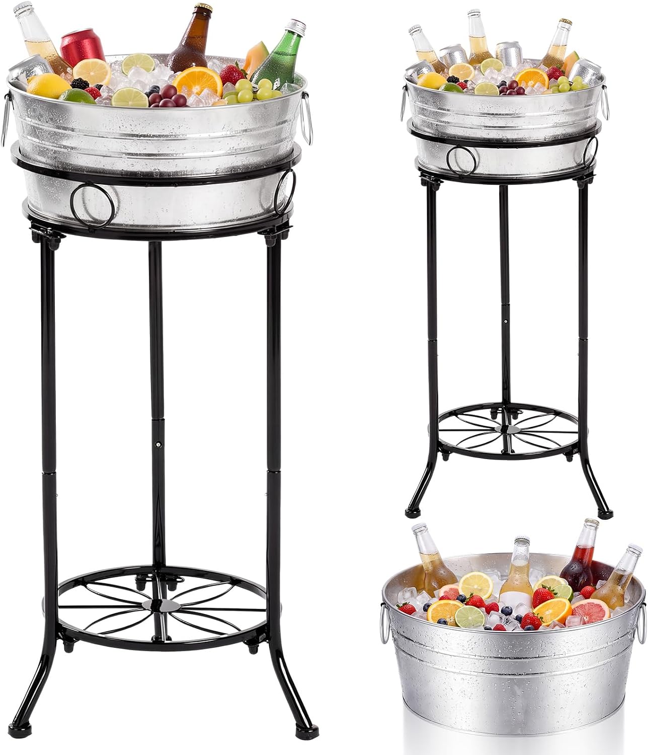 Fumete Galvanized Beverage Tub with Stand Champagne Ice Bucket Stand, 1 Set
