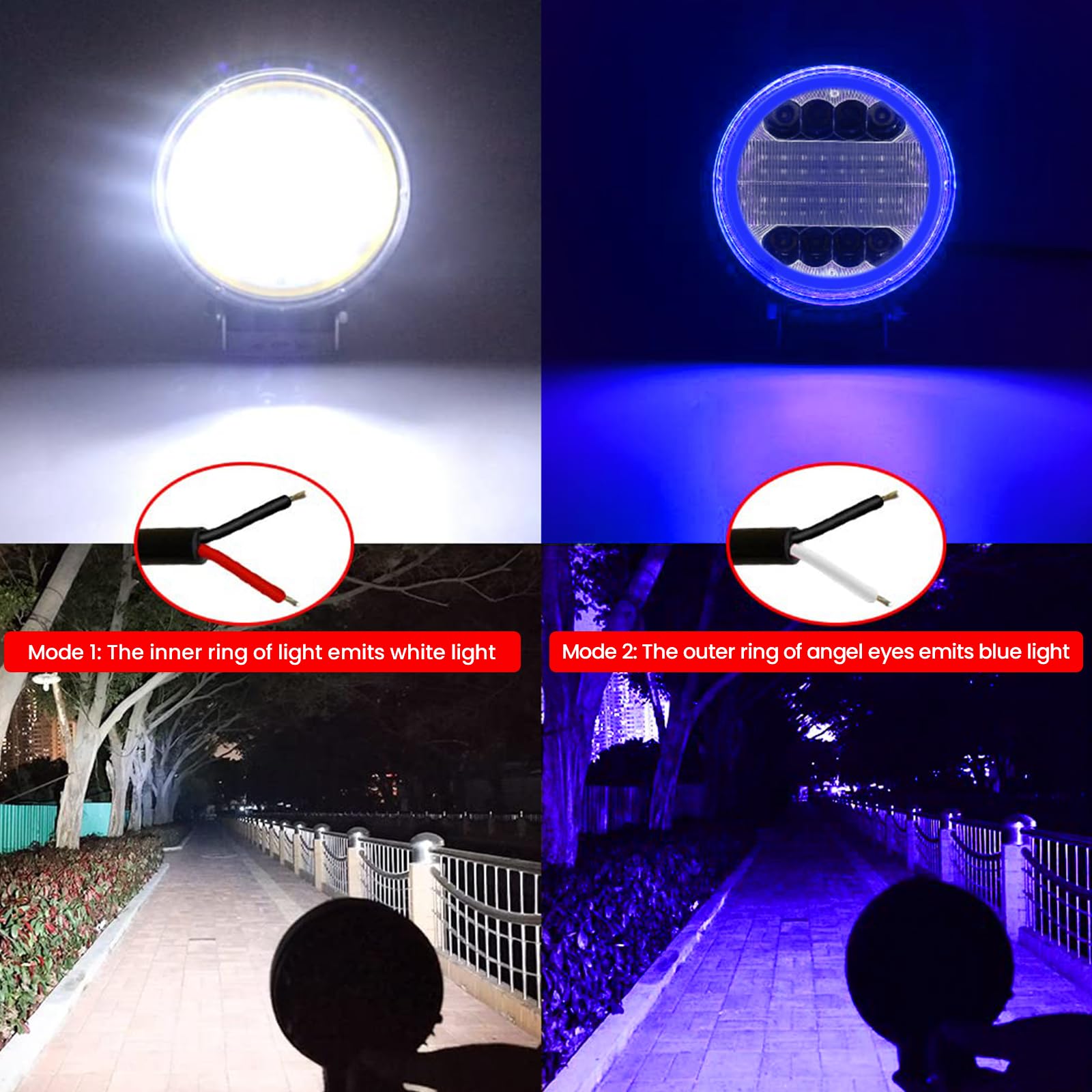 2x 96W Faretti LED Off Road con anello Halo Blu Angel Eyes,4" Faro da Lavoro 12V 24V Fari Led Auto Barra LED Fuoristrada Luci Antinebbia Fari Supplementari per Off Road Moto 4WD SUV ATV UTV
