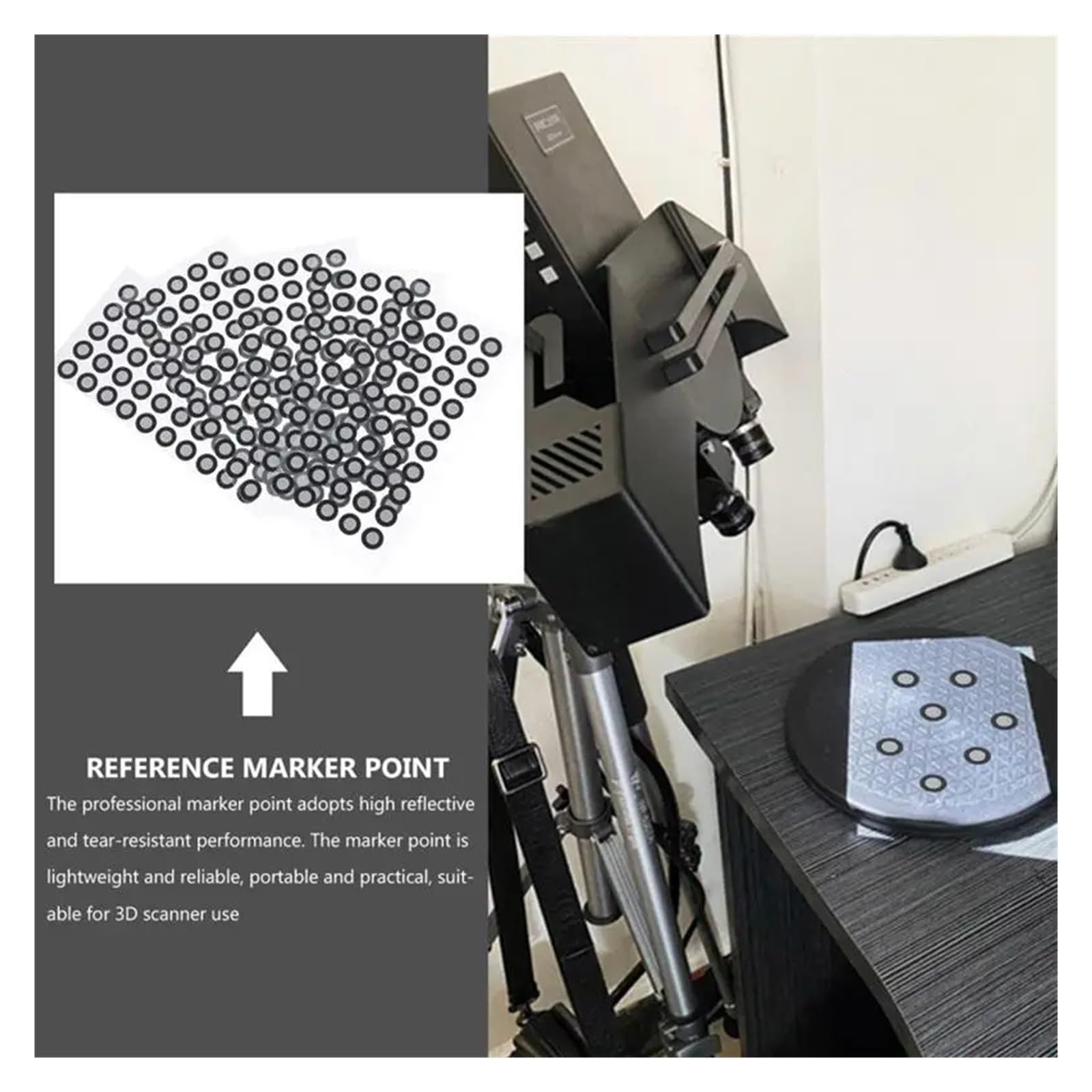 5 hojas de pegatinas for posicionamiento de escáner 3D, marcador de escáner 3D, marcador de puntos, plato giratorio, referencia de escaneo 3D Escaneo de alta precisión