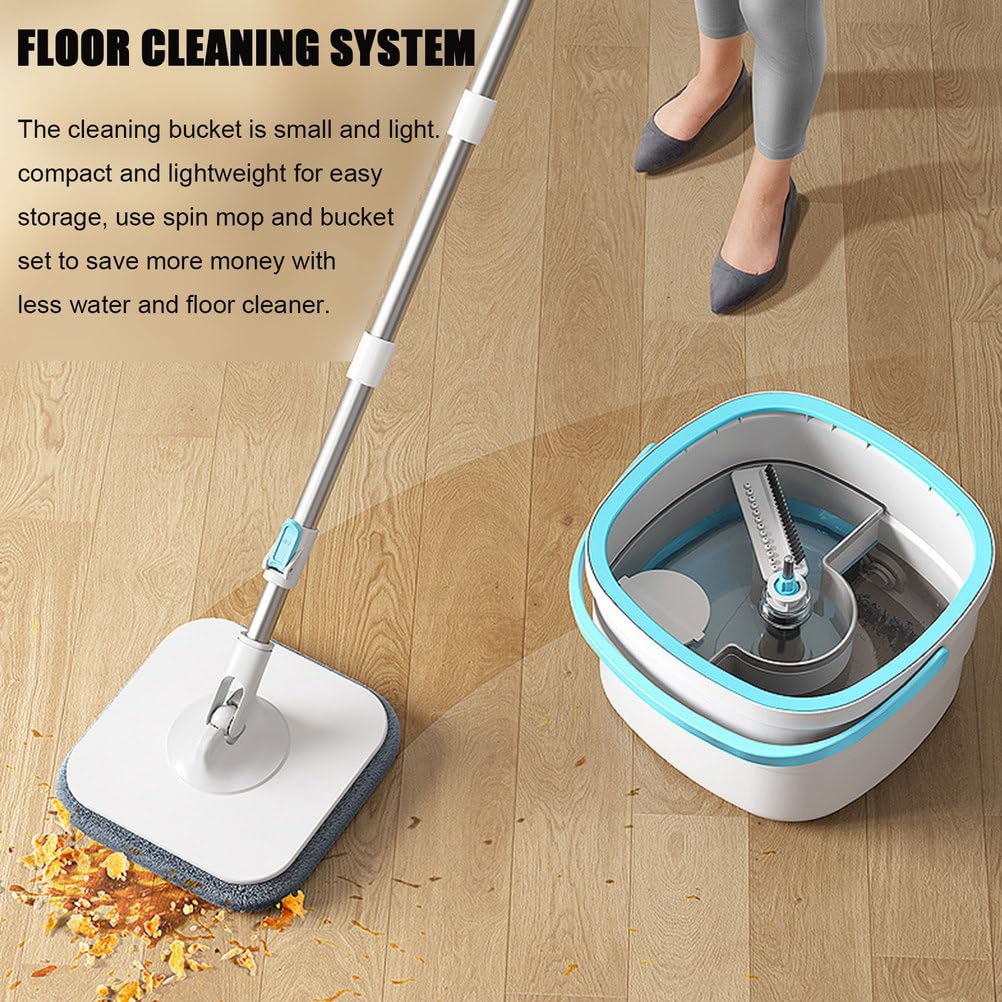 Juego de fregona y cubo giratorio de doble escurridor, agua limpia y sucia, limpieza profunda para suelos de madera dura, azulejos y laminados, ideal para dueños de mascotas y uso doméstico