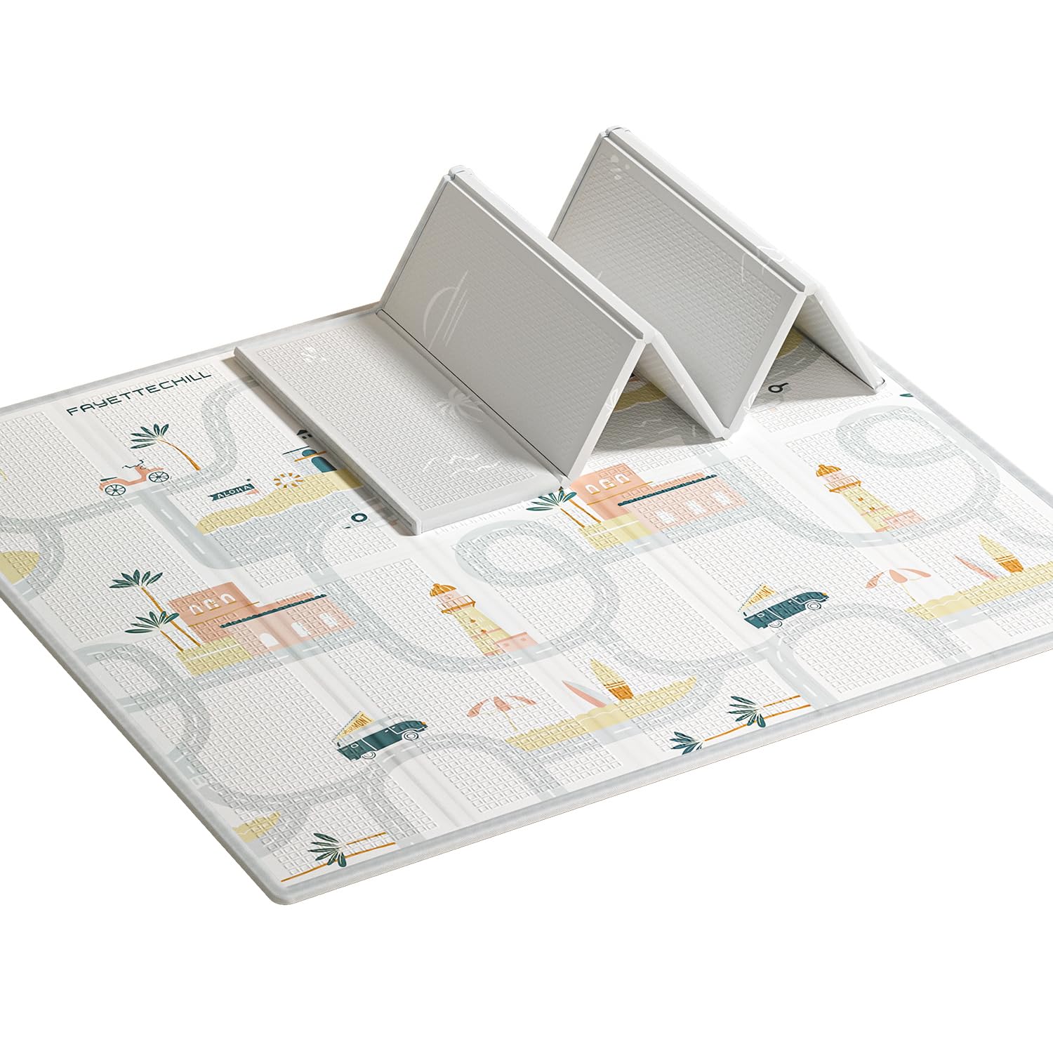 BG-BABYGO Baby Play Mat Reversible Baby Mat for Floor Foldable XPE Children's Crawling Mats Baby Thickened 0.8“ Crawling Mat Waterproof, Non-Toxic and Dual-use Playmats (59x71x0.8 inch, Islands)