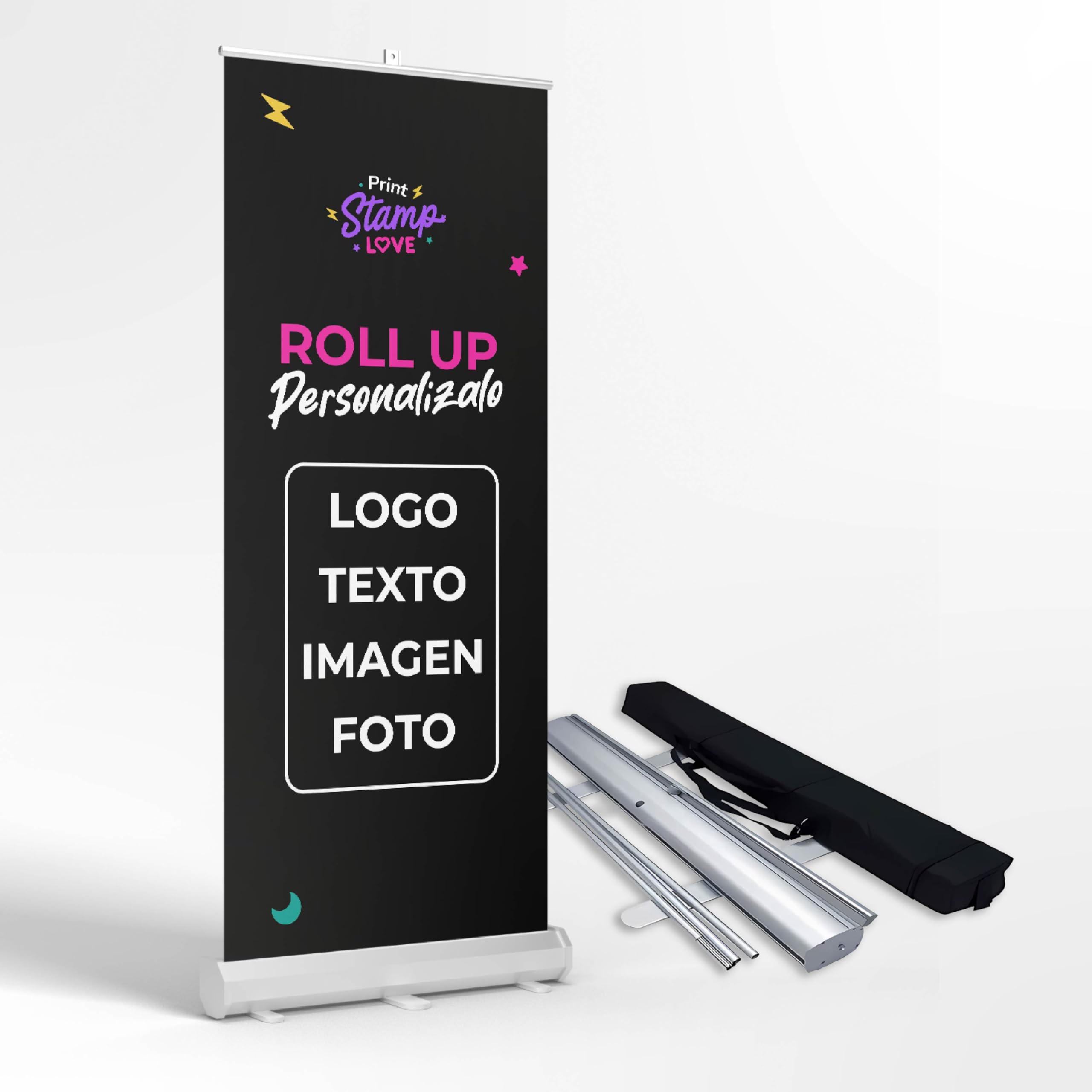 Roll Up Personalizado - Estructura Photocall con Pancarta Personalizada - Medidas 85x205cm - Cartel Personalizado - Banner Personalizado para Promociones, Empresas y Negocios - Añade Fotos y Textos