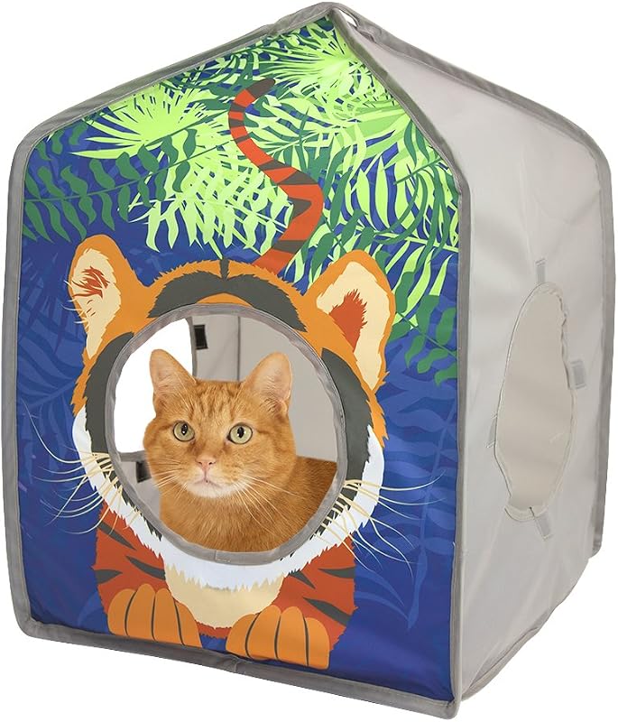 Casa Dobrável para Gatos Kitty City Safari Jungle Tiger com Aberturas Peekaboo