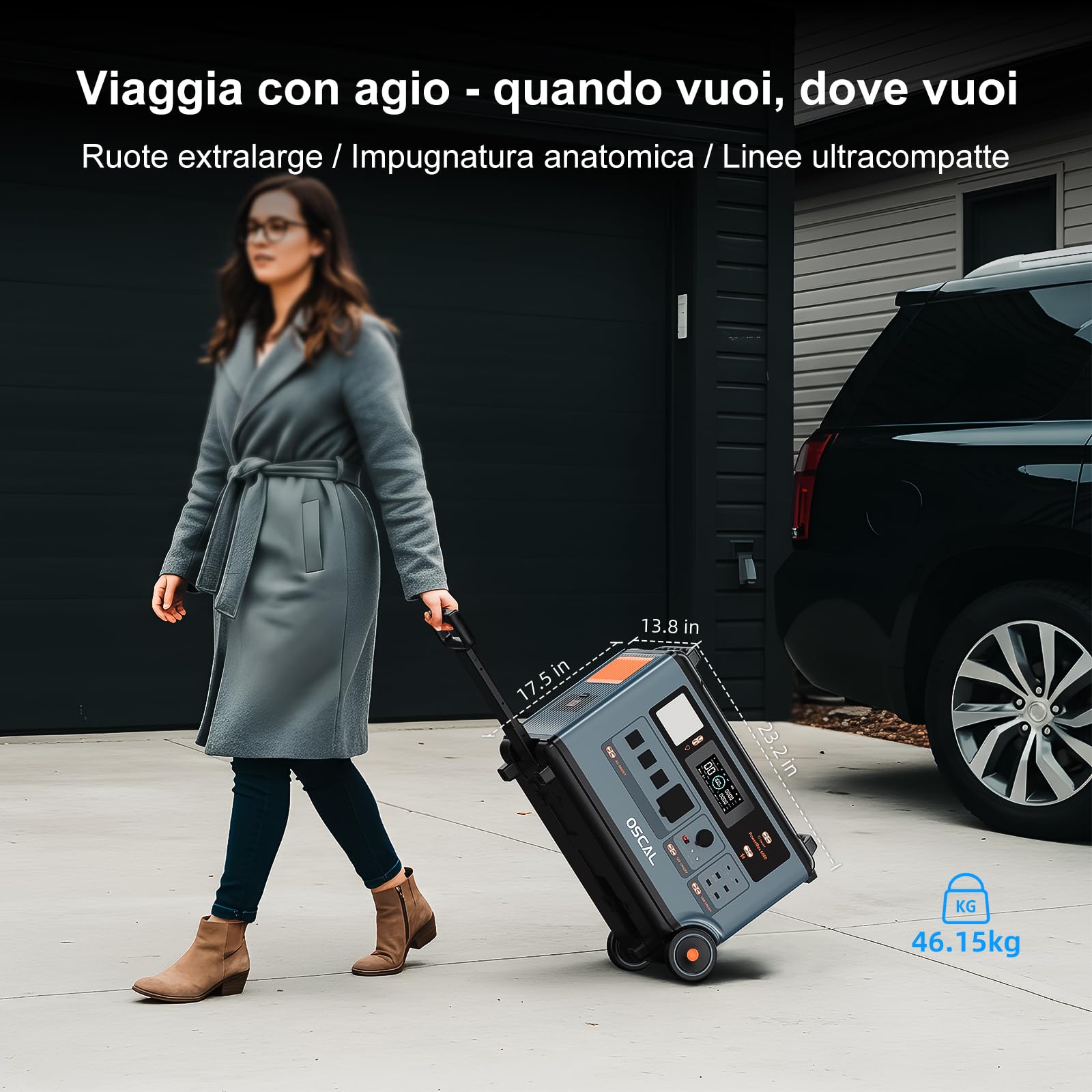 OSCAL PowerMax 3600 Generador eléctrico solar portátil 3600 W, ampliable hasta 57,6 kWh,estación de alimentación solar de 3600 Wh con 4 tomas CA 3600 W, emergencia con control APP para casa