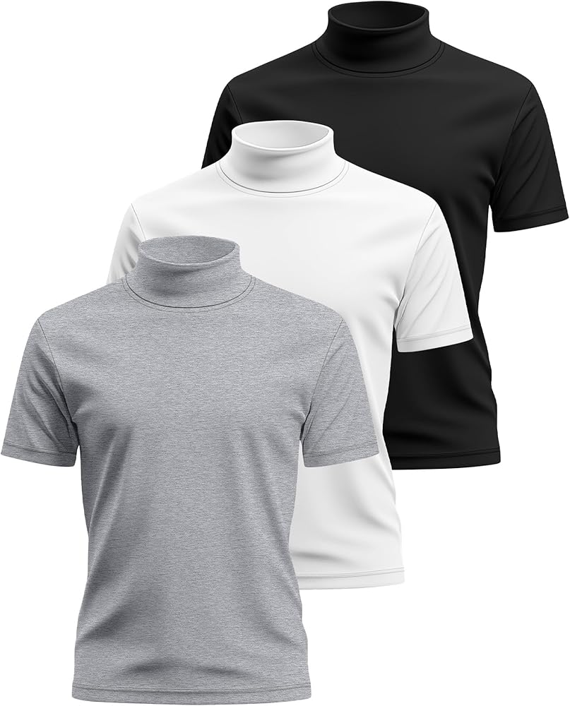 Amazon.com: August Alley 3 Pack Men's Turtleneck T Shirts, Short