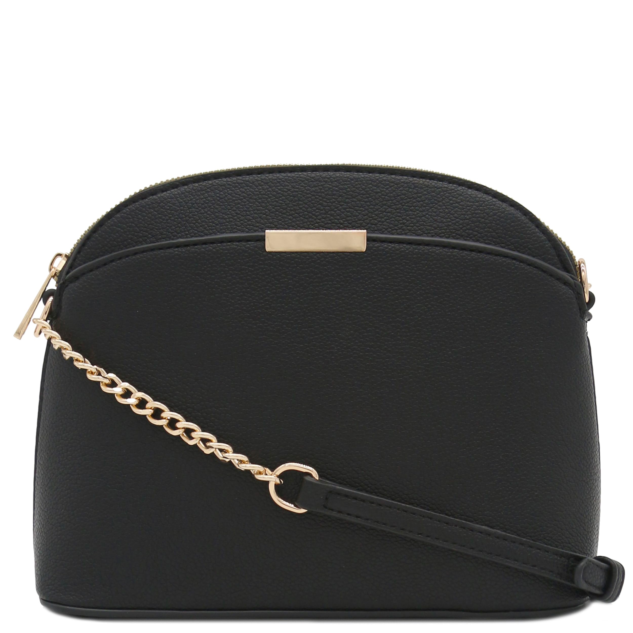 FashionPuzzle Faux Leather Small Dome Crossbody Bag with Chain Strap
