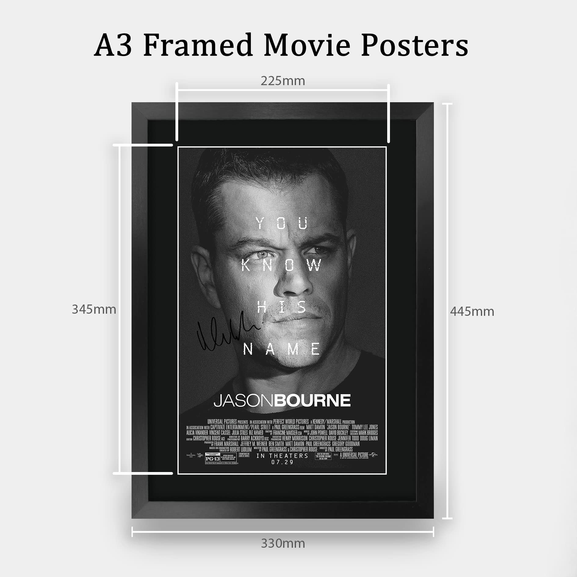 HWC Trading FR A3 Jason Bourne Matt Damon Gifts Printed Poster Signed Autograph Picture for Movie Memorabilia Fans - Image 2