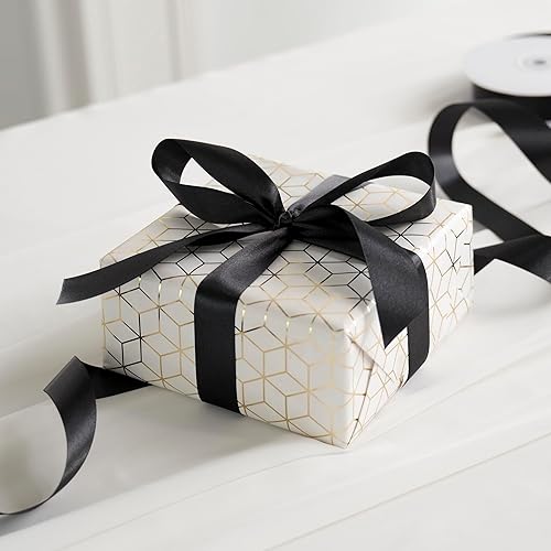 Miniatura 6 de MEEDEE Cinta negra de satén negro de 1 pulgada, cinta de satén de doble cara Lux por 50 yardas, cinta de poliéster negra para envolver manualidades,