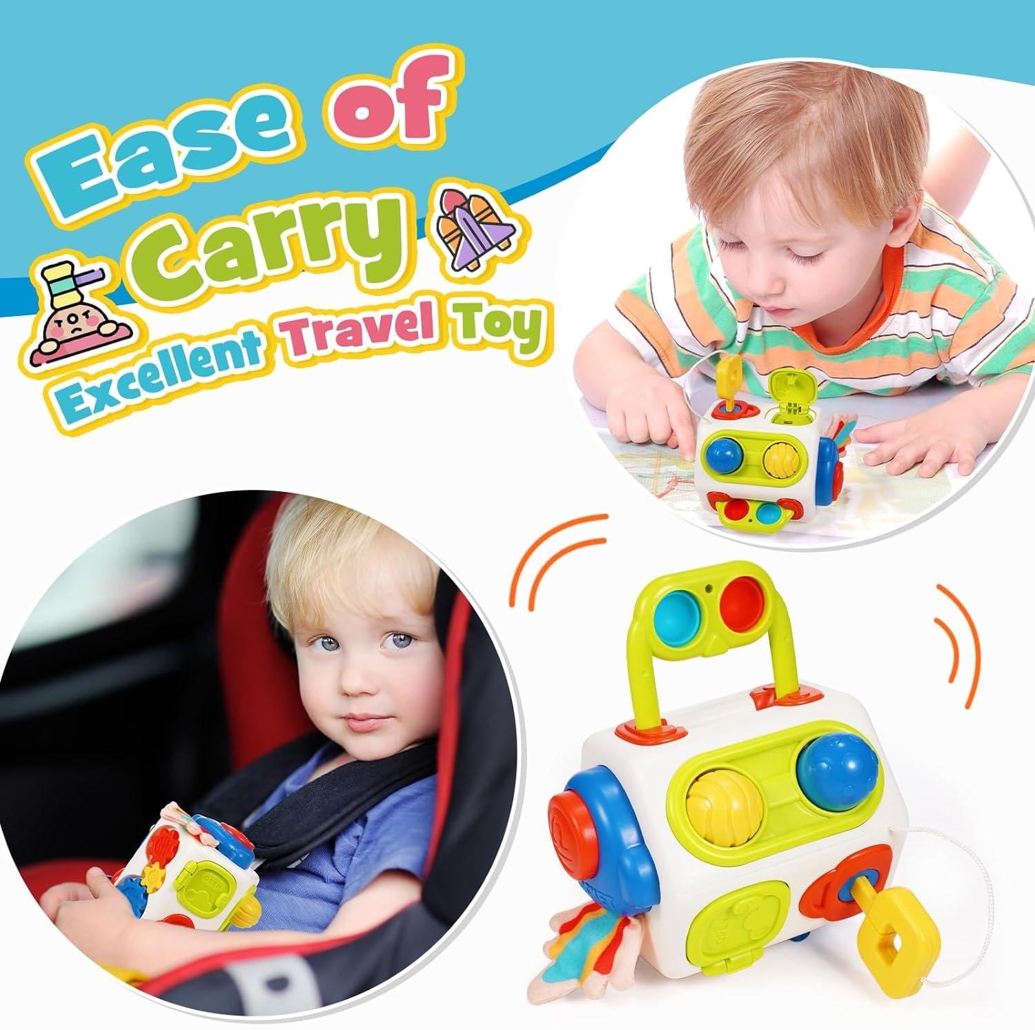 Netora 10 in 1 Busy Cube for 18+ Months Toddlers 8 Sided Montessori Sensory Activity Cube Fine Motor Skills Learning Travel Fidget Toy for Airplane Car Seat Gift for Boys Girls 4