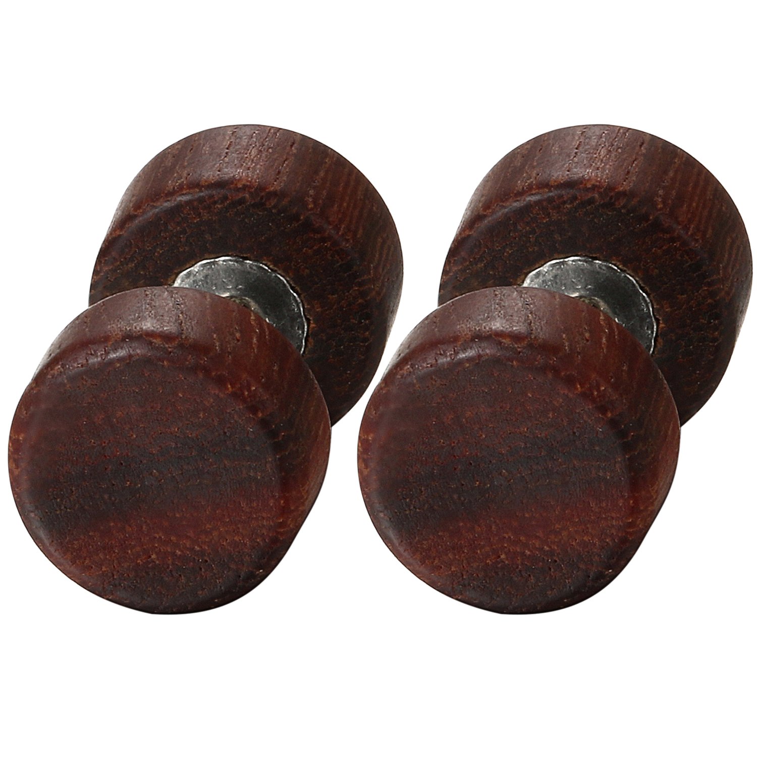 JewelryWe 1 Par Pendientes Madera Acero Inoxidable Pendientes Studs Pequeños de Hombre Mujer Unisex, Marrón Aretes Redondos de Tapones Pendientes 8-10mm