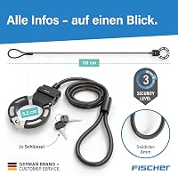 Lacăt cu cablu pentru bicicletă Fischer, 110 cm, cablu spiralat din oțel de 8 mm cu suport, compatibil cu biciclete electrice și trotinete electrice 7