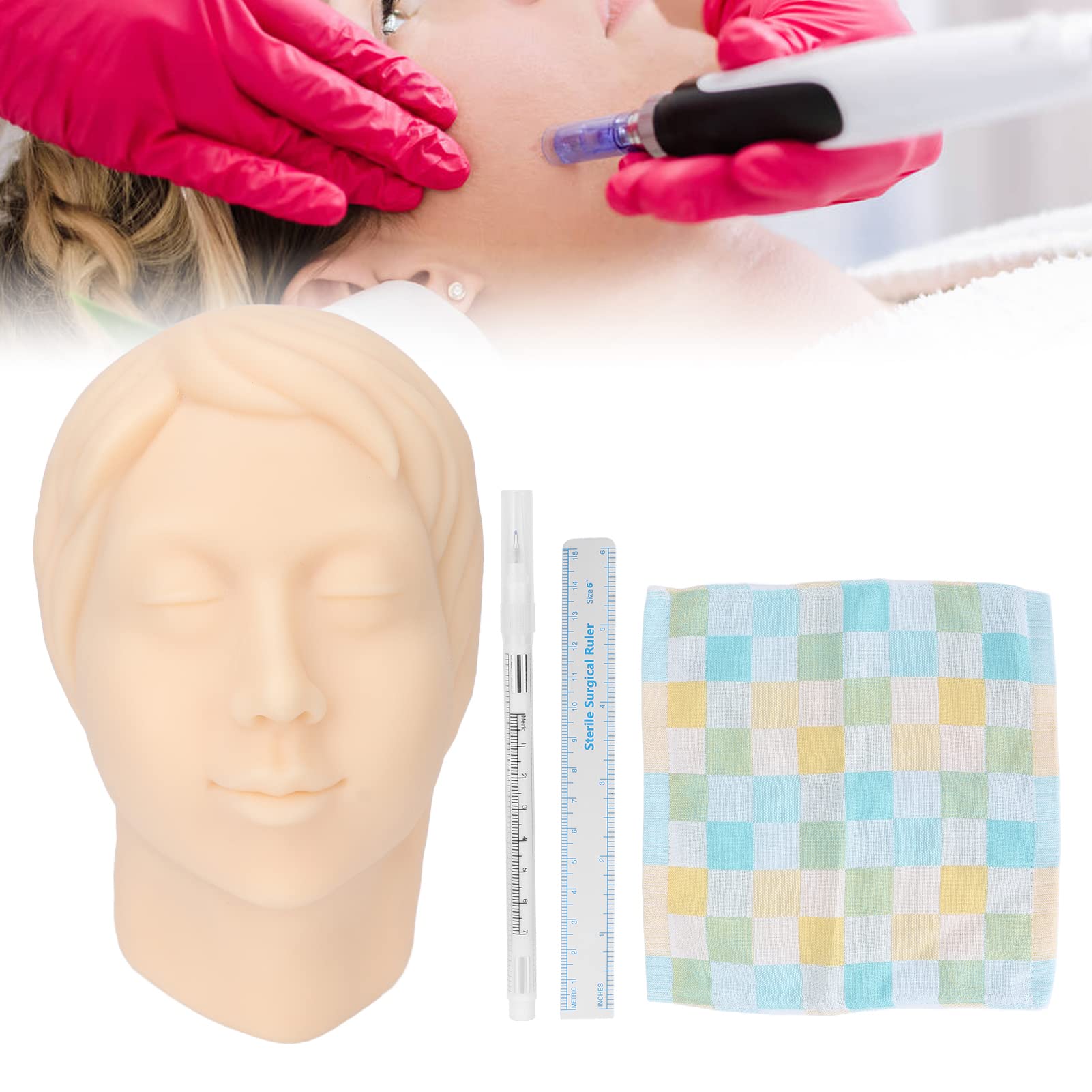 Cabeza De Maniquí,Modelo De Cabeza De Silicona,Maniquí De Silicona Con Bolígrafo De Regla,Simulación Suave Reutilizable Para Práctica De Peluquería De Tatuaje De Cejas