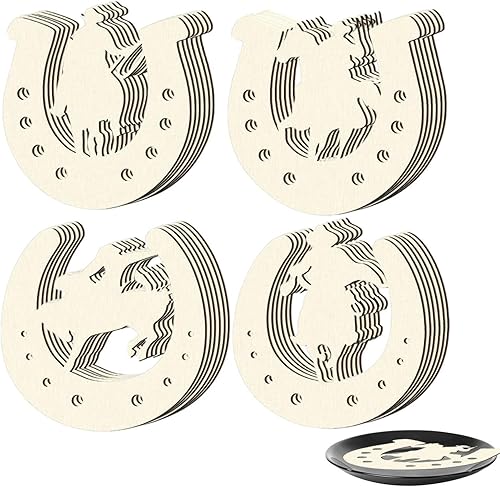 Miniatura 7 de Xuyuan Herradura de madera - Adornos de madera ornamentales para manualidades tallado en madera -  Formas de madera para decoración de bricolaje,