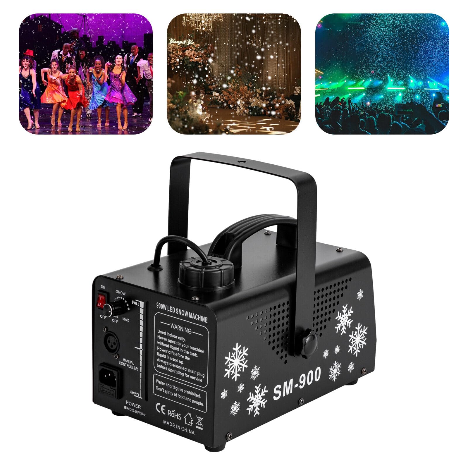 9 * 3W LED Schneemaschine,180-240ft² Schneekanone mit Fernbedienung,Beleuchtungseffekte Mit Verblassen, Blitz, Sprung,für Halloween, Weihnachten,Partys