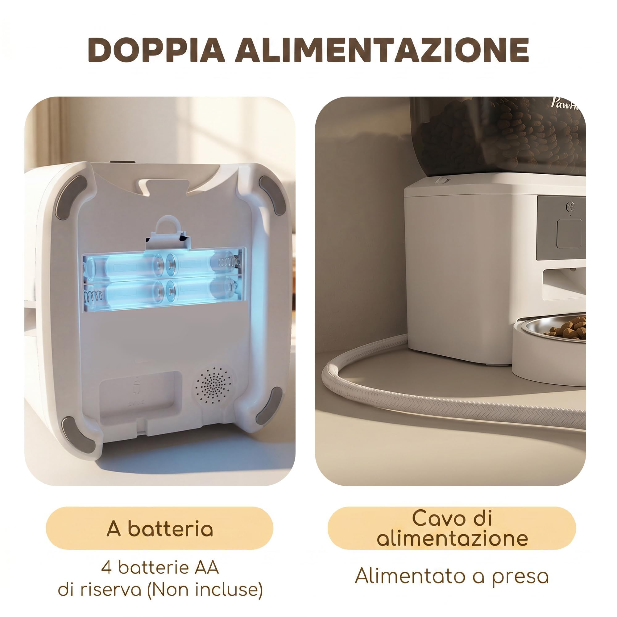 PawHut Distributore Automatico Cibo Gatti 4L WiFi 2.4G Erogatore Bianco | Dispenser Crocchette Gatto, App Controllo con Registratore 10s, 1-10 Pasti al Giorno, Ciotola in Acciaio Inox
