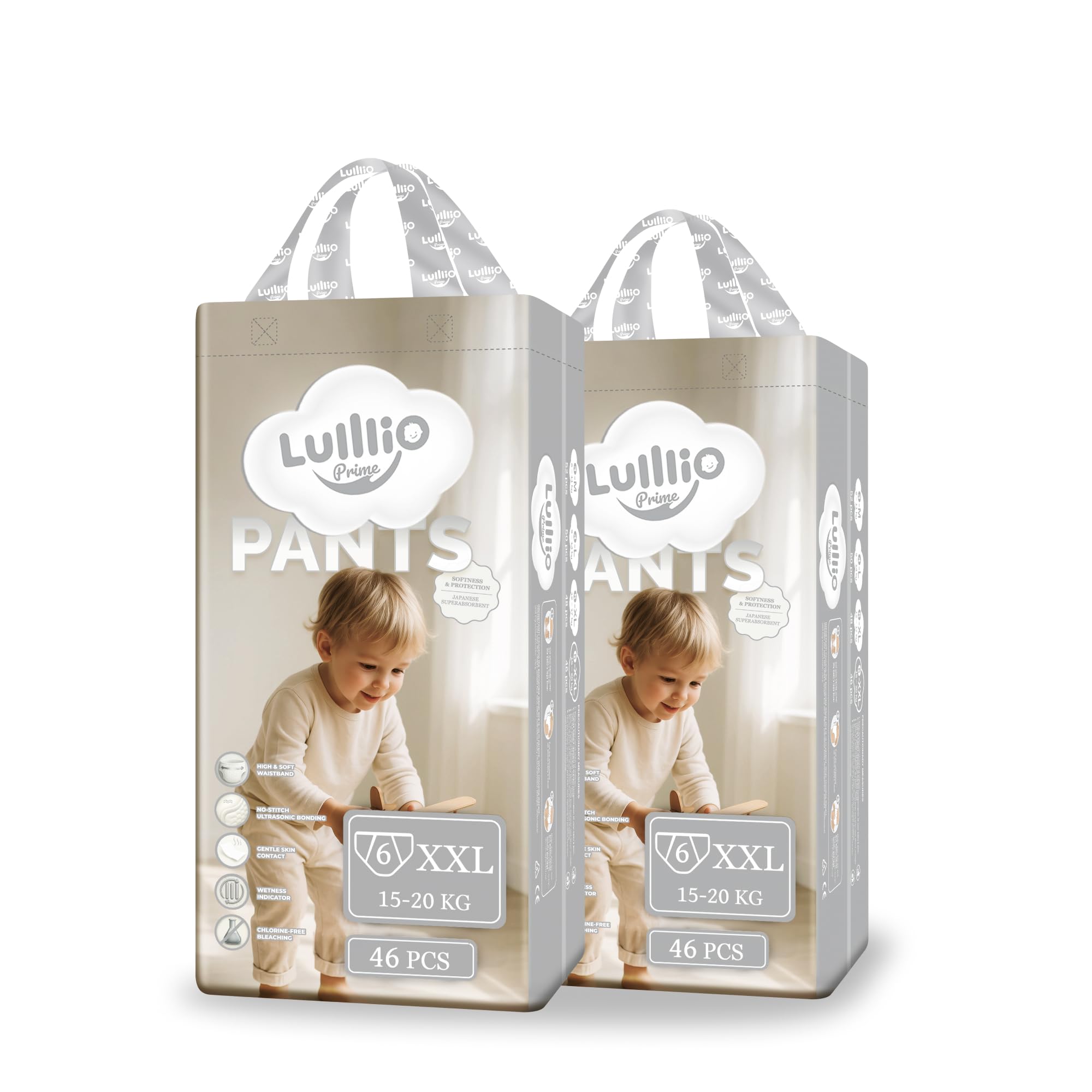 Prime Windelhosen Größe XXL (15-20 kg) 138 Stück – Höschenwindeln, 360°-Elastikbund, Tornado-Absorption, Chlorfrei