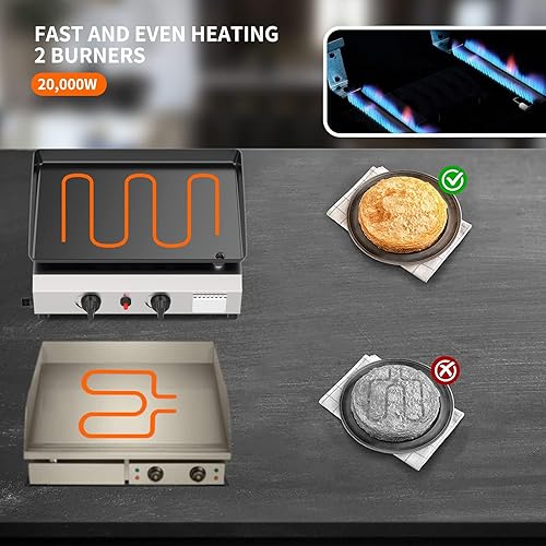 Miniatura 31 de SKOK Plancha de gas plana de 4 quemadores, 30 pulgadas, para exteriores, 40000 BTU, propano, parrilla de gas portátil, estación de parrilla