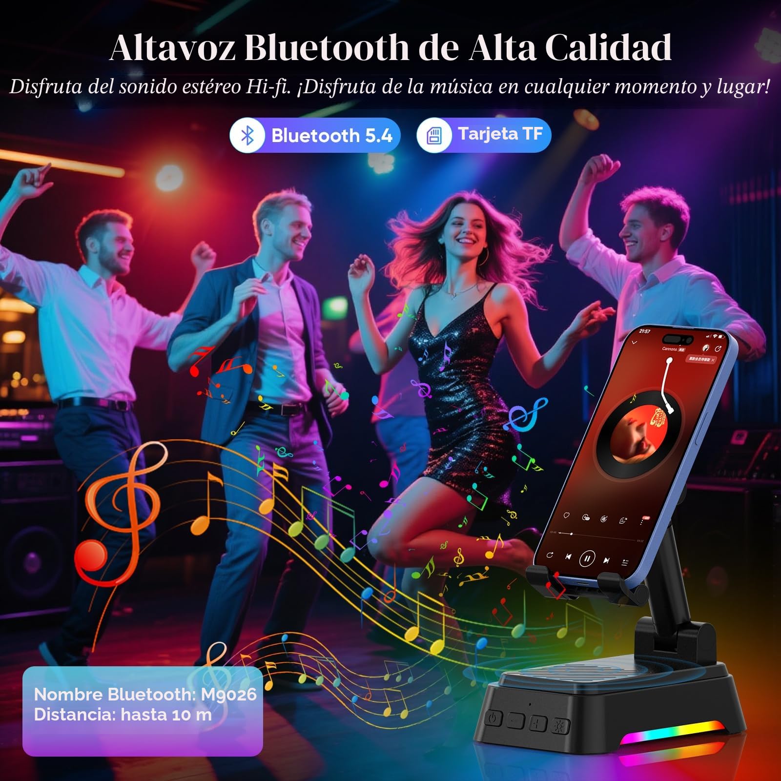 Altavoz Bluetooth con Soporte Movil Mesa y Luz Nocturna,Altavoz Portatil Bluetooth con Soporte Móvil Mesa Ajustable para iPhone/Samsung/iPad, Regalos Originales para Hombre y Mujer