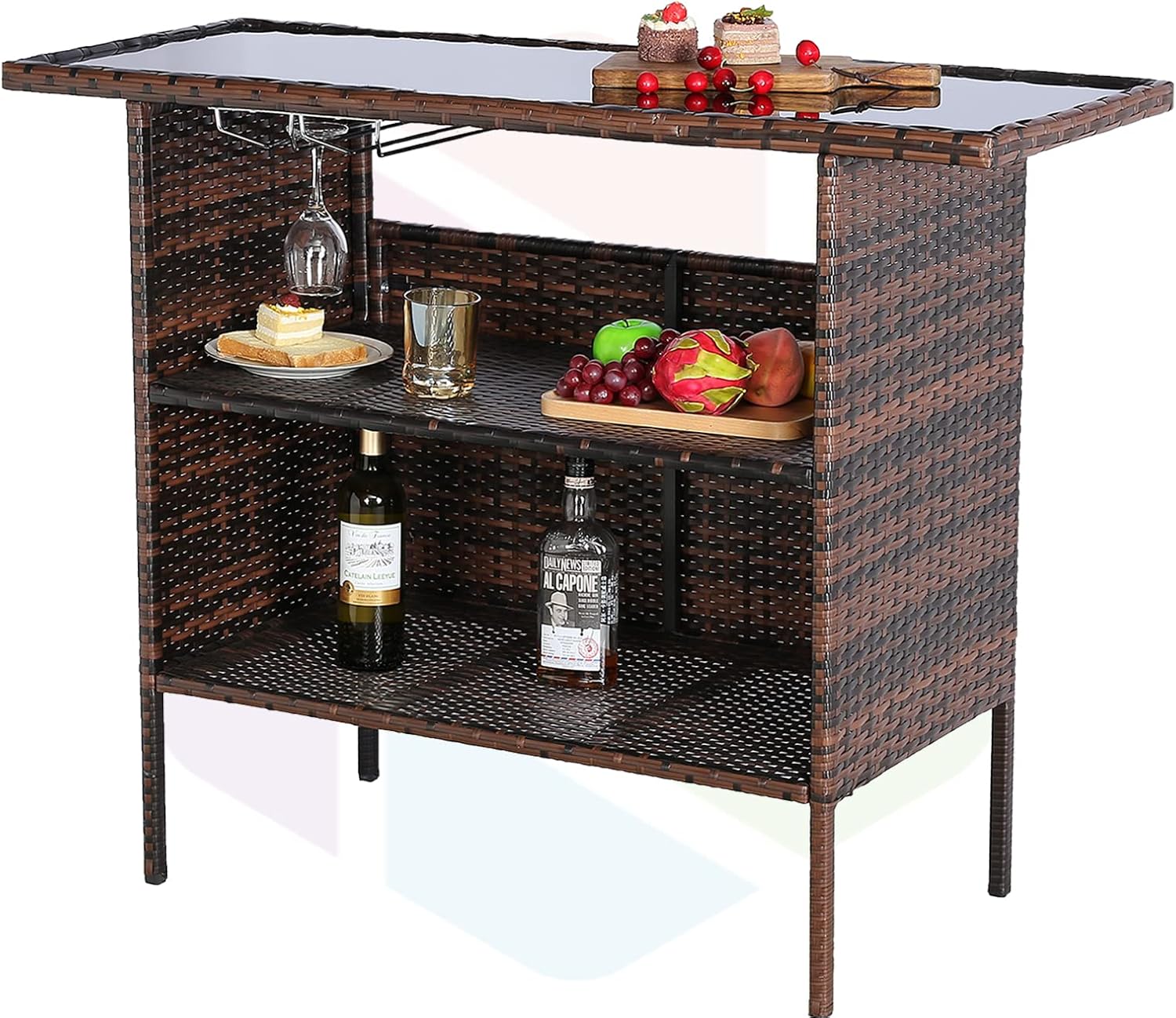 Furnivilla Outdoor Bar Table Patio Rattan Wicker Bar Table with Glass Top Table,Outdoor Furniture Table for Patio Backyard Gardens Poolside (Bar Table-Mix/BRN)… : Patio, Lawn & Garden