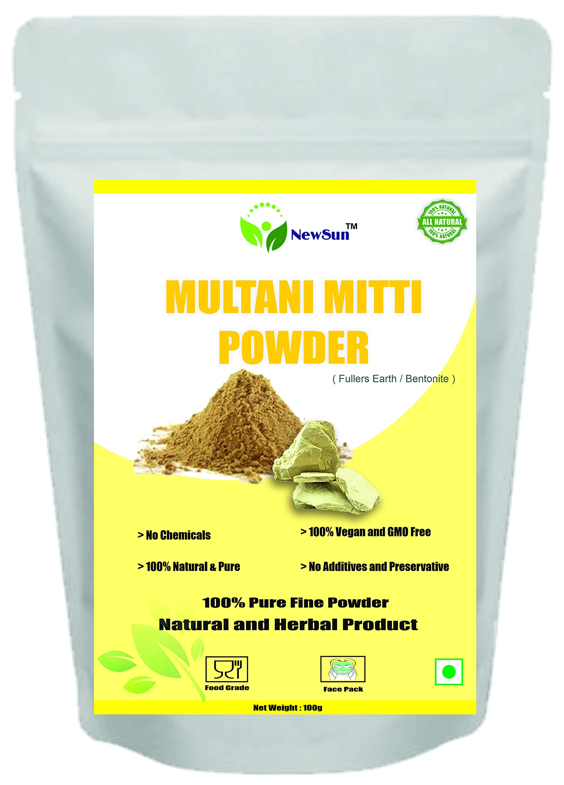 NewSun Multani Mitti Powder (100 GM) (Export Quality) Pure & Natural Organic