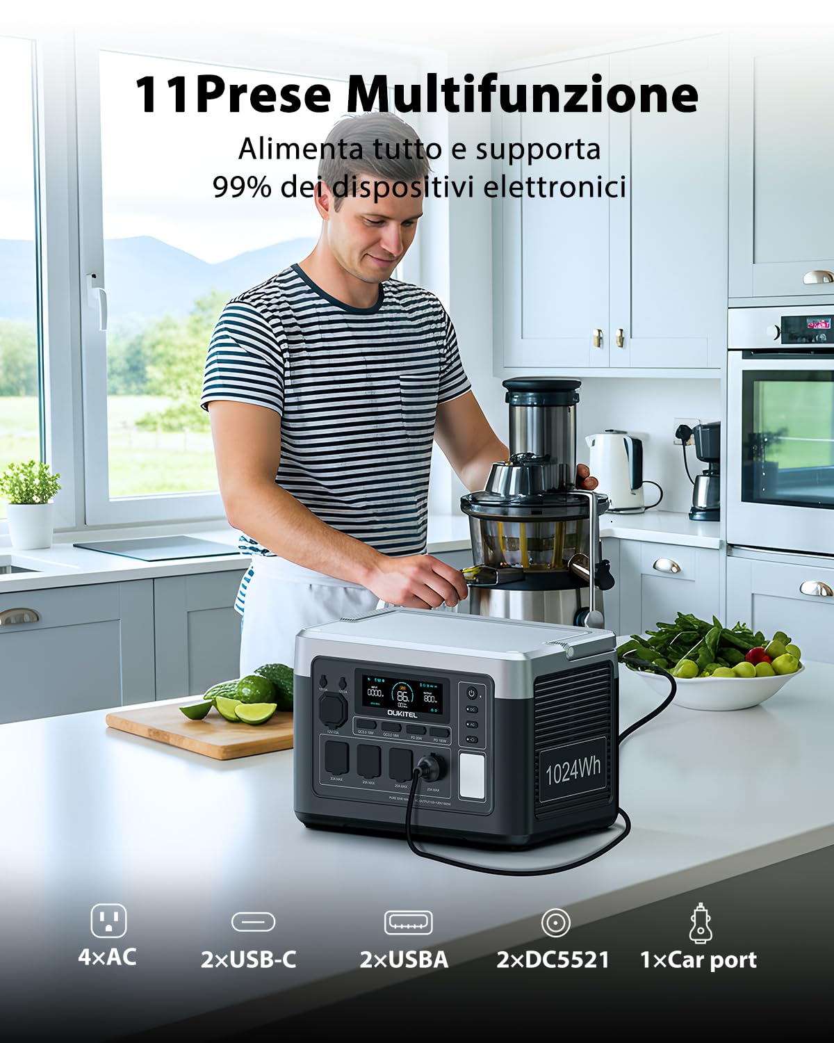 OUKITEL P1000 Plus Stazione Elettrica Portatile 1800W (3600W di Picco), Batteria 1024Wh LiFePO4 Generatore Solare, App Controllato, Di Alimentazione per Campeggio, Camper e Domestico