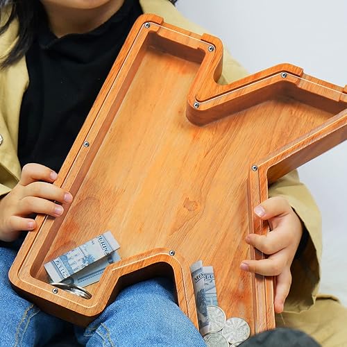 Miniatura 3 de Alcancía de madera extra grande de 12 pulgadas (nombre grabado en láser), alcancía personalizada para niños y niñas, caja de ahorro de dinero del