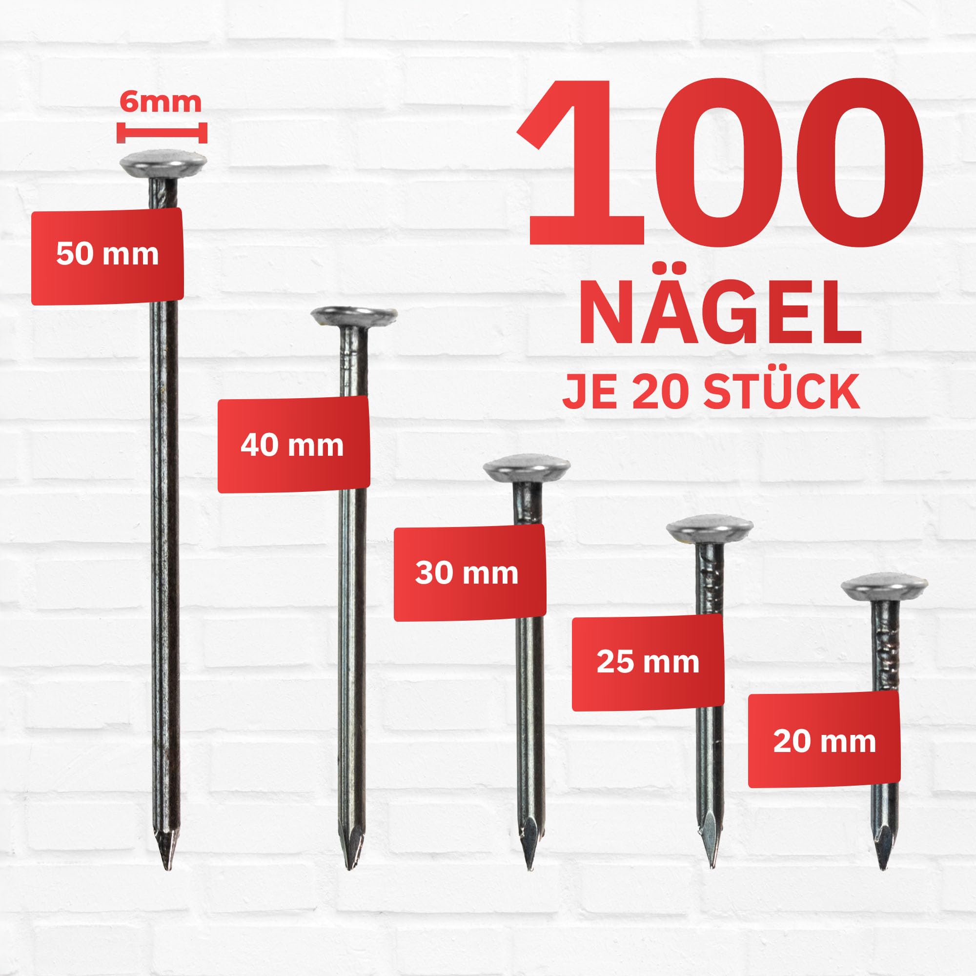RIKAMA® 100 Picture Nails, Steel Nails for Use on Concrete Brick, Plaster & Wood, Hardened Steel Nails Hanging - Image 2