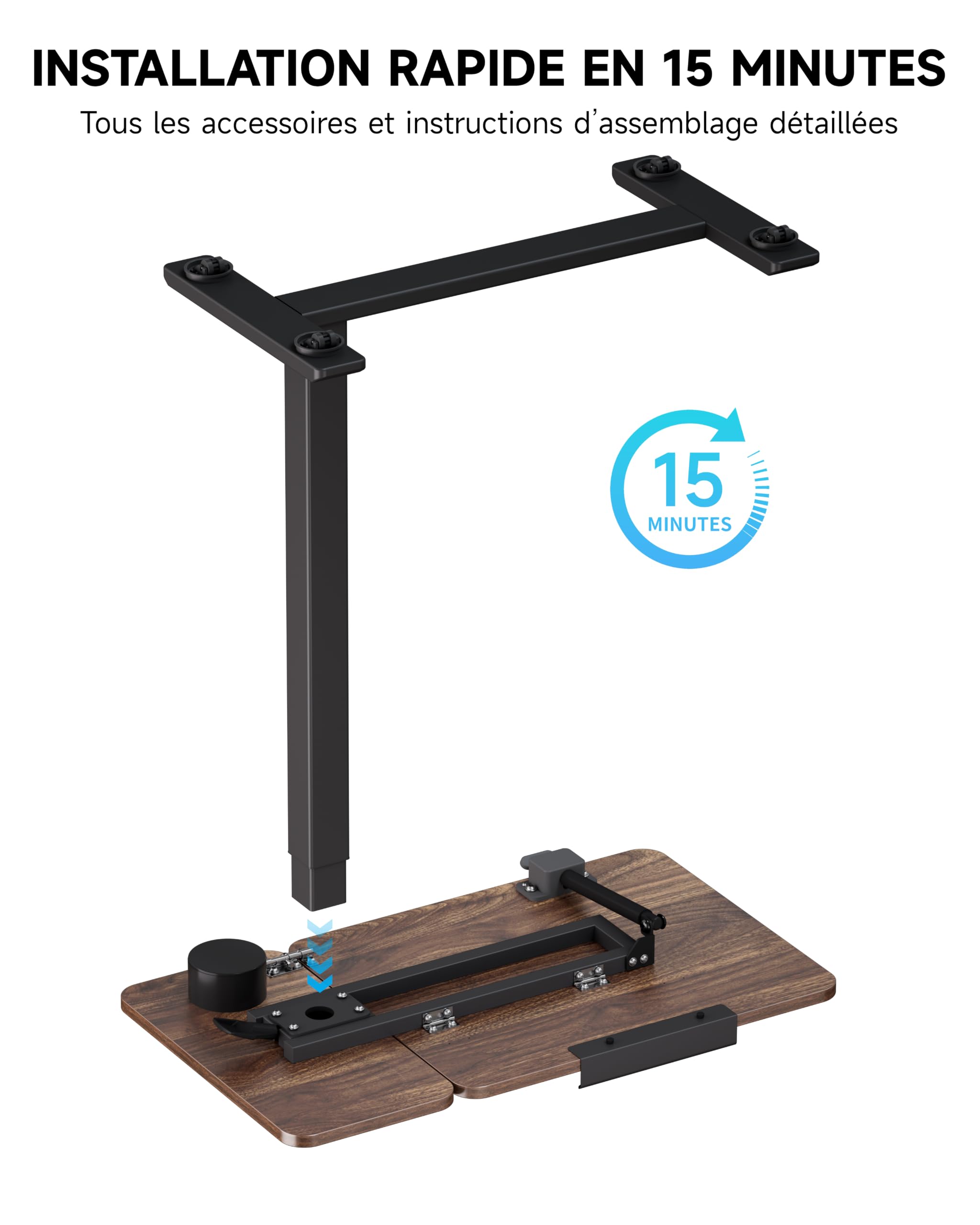 BIZUM Table de lit mobile pneumatique à hauteur réglable, plateau inclinable, roulettes escamotables, table médicale 70x40 cm, idéale pour soins, lecture et télétravail, Noyer