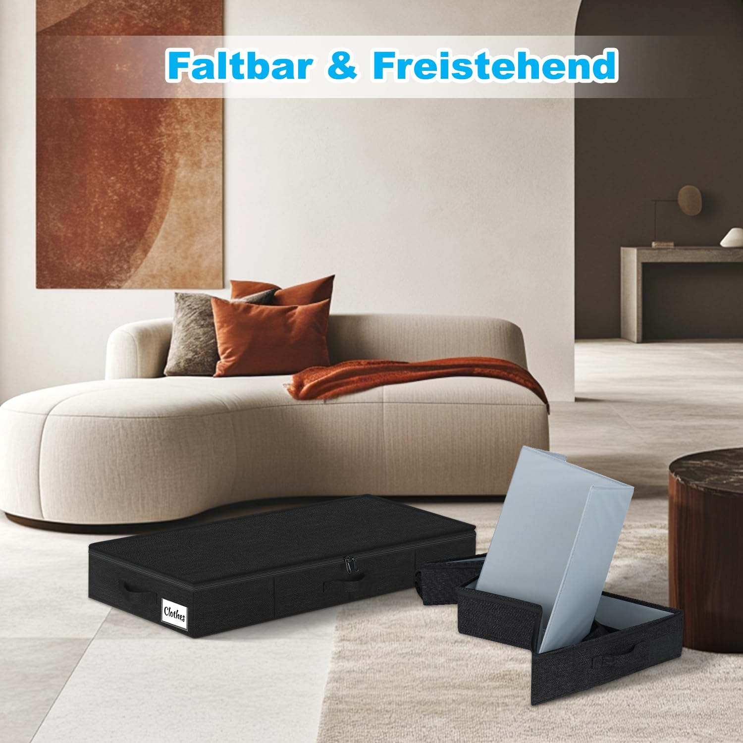 Contenitore sotto il letto, con coperchio, altezza 12 cm, 4 pezzi, pieghevole, lavabile, con 3 maniglie, coperchio con cerniera, per vestiti, coperte