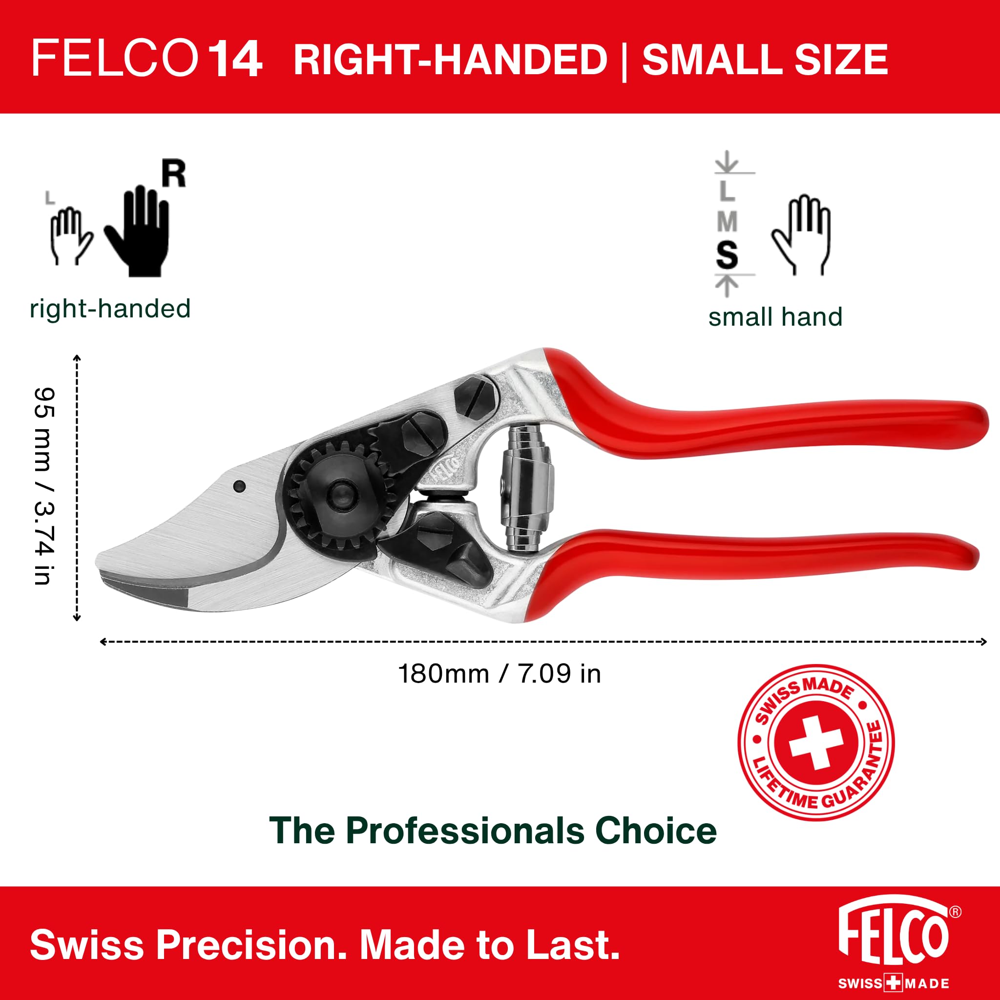 FELCO 2-teilig: Kompakte Bypass-Gartenschere 14 + Geschmiedete Boronstahl-Pflanzkelle 401, Rechtshänder, Kleine Hand, 18mm, Komplettes Gartenset