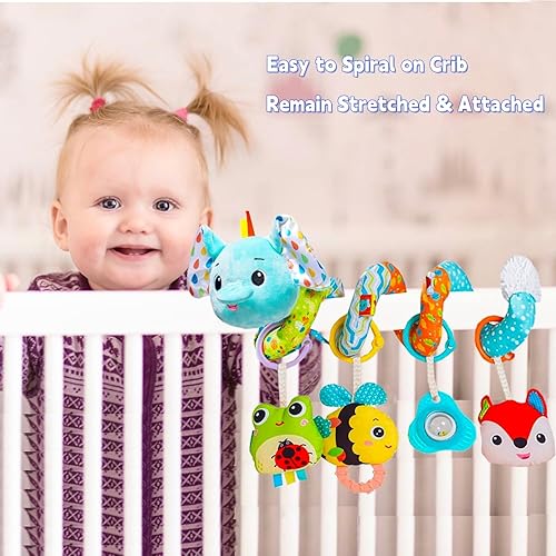 Miniatura 34 de Juguetes para asiento de automóvil, juguete para bebé de 3 a 6 meses, juguete de actividad en espiral para bebés de 0 a 3 meses, juguetes