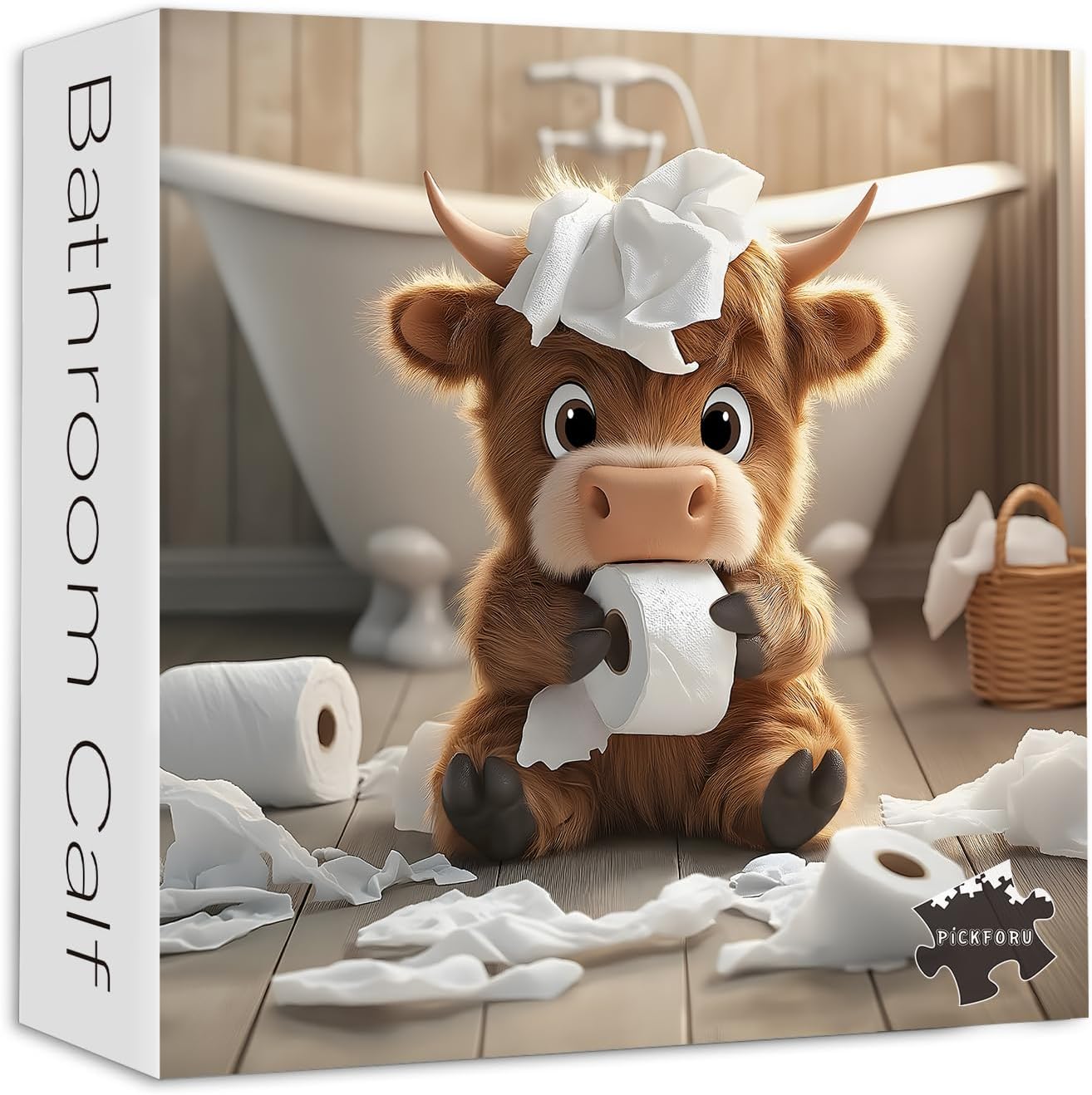 Highland Cow Puzzles for Adults 1000 Pieces,Cute Cow Jigsaw Puzzle, Funny Bathroom Calf Puzzles, Challenging Animal Theme as Wall Decor