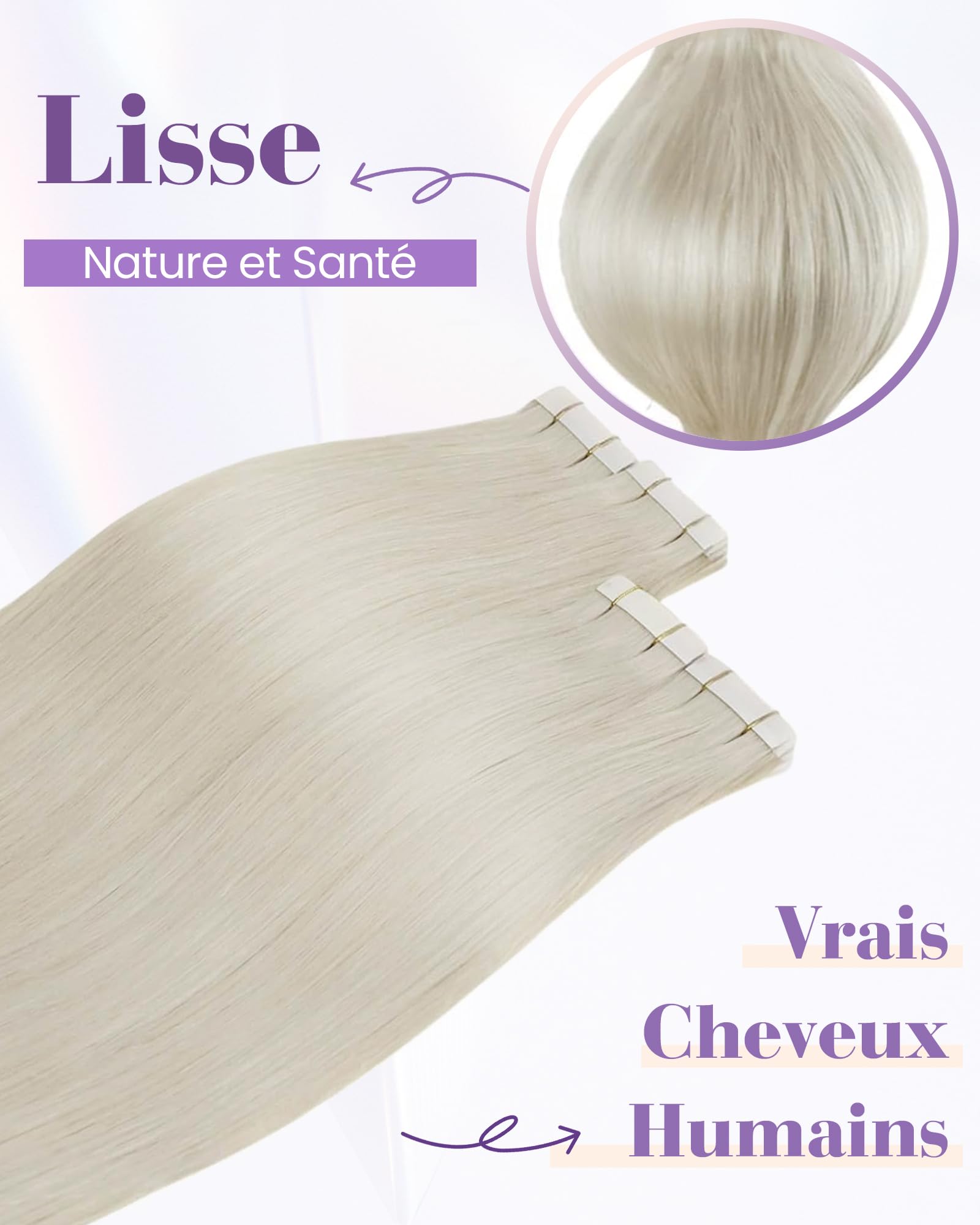 LaaVoo Blonde Tape Hair Extensions Real Human Hair Tape in Hair Extensions Human Hair Invisible Tapes Remy Straight White Blonde Hair Double Sided Tabs 20pcs 50g 16 Inch #60 - Image 2