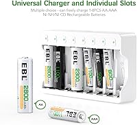 Vista 2 de EBL Paquete de 8 baterías recargables AAA, pilas AAA triples de 1100 mAh de alta capacidad, 1200 ciclos de recarga, batería AAA NiMH precargada