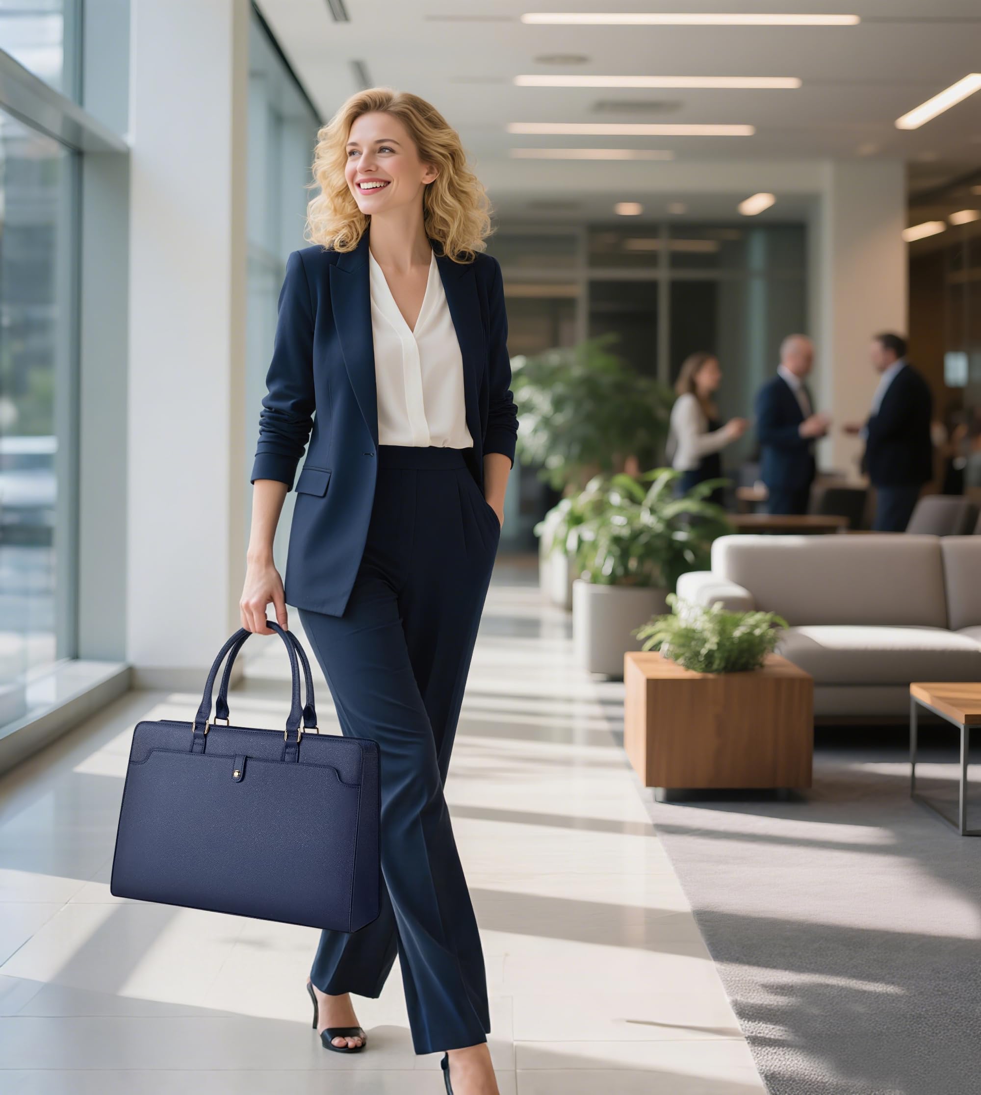 Borsa Tote Laptop Donna, Borsa Portatile 15,6 Pollici - Pelle PU Impermeabile Multifunzionale Trendy Texture per Ufficio Lavoro Affari Scuola Insegnanti Università Blu