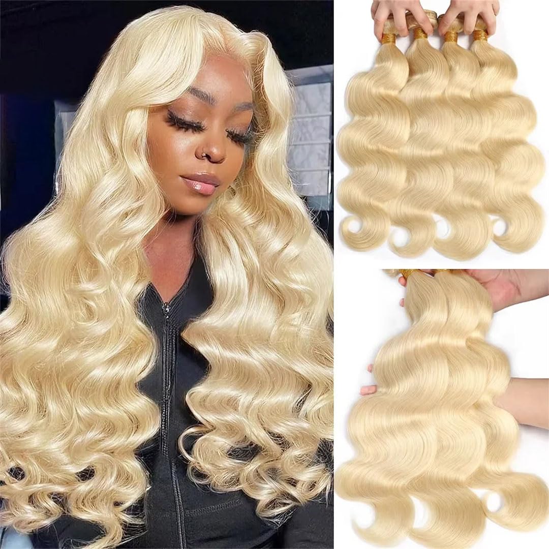 Brazilian Body Wave Human Hair Bundles Blonde Extensions 1-4 Pcs Double Weft