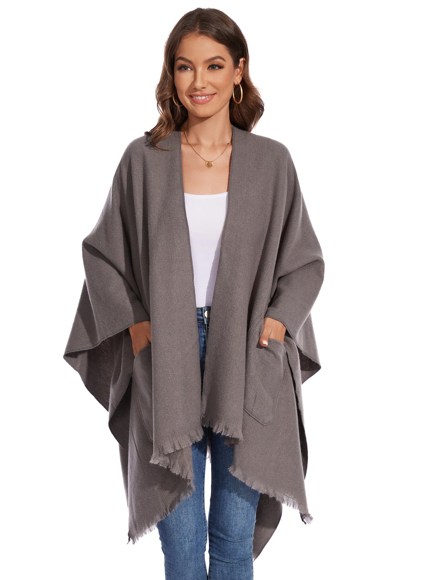 Damen Poncho Cape Strick Ponchos (1er Pack)