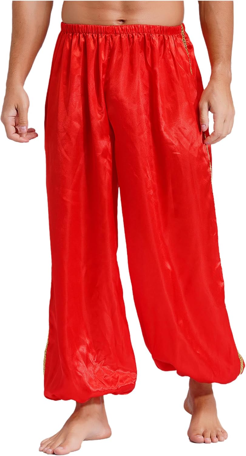 Men Arabian Prince Costume Elastic Waist Satin Pants Loose Bloomers Trousers Belly Dance Harem Pants
