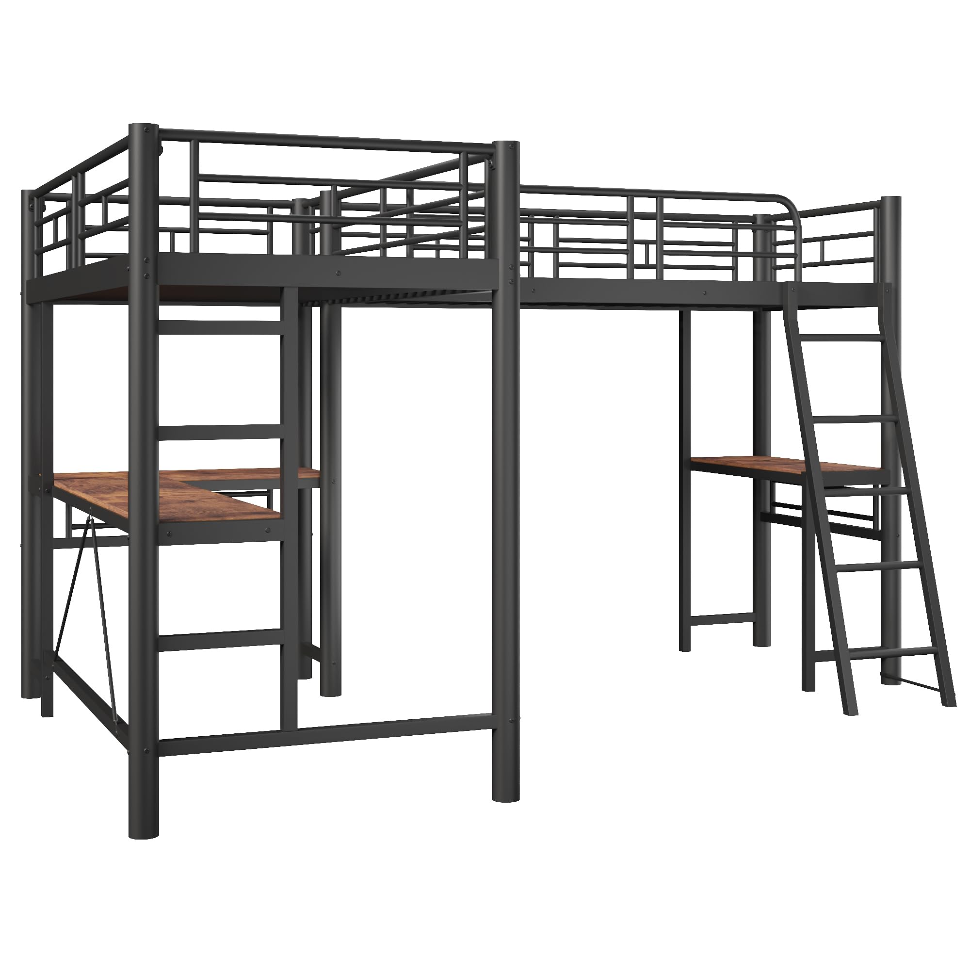 Moimhear 90 x 200 cm, letto a soppalco, due letti a castello, tavolo sotto il letto, doppia scala, ringhiera alta, nero (nero), WX001001